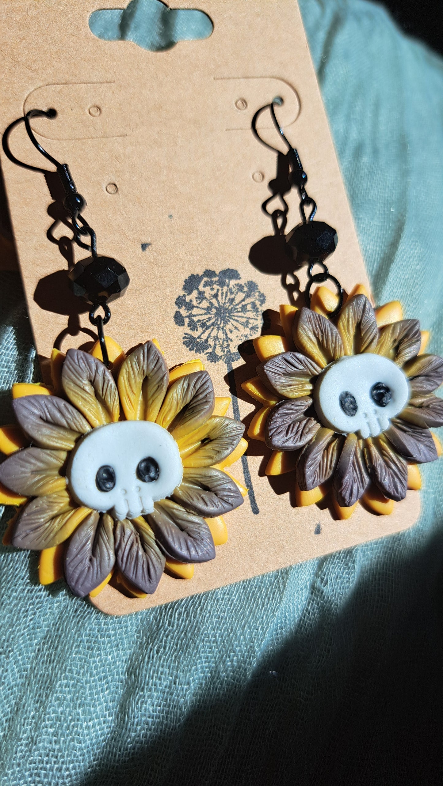 Handmade Polymer Clay "Skull Flowers" Dangle Earrings