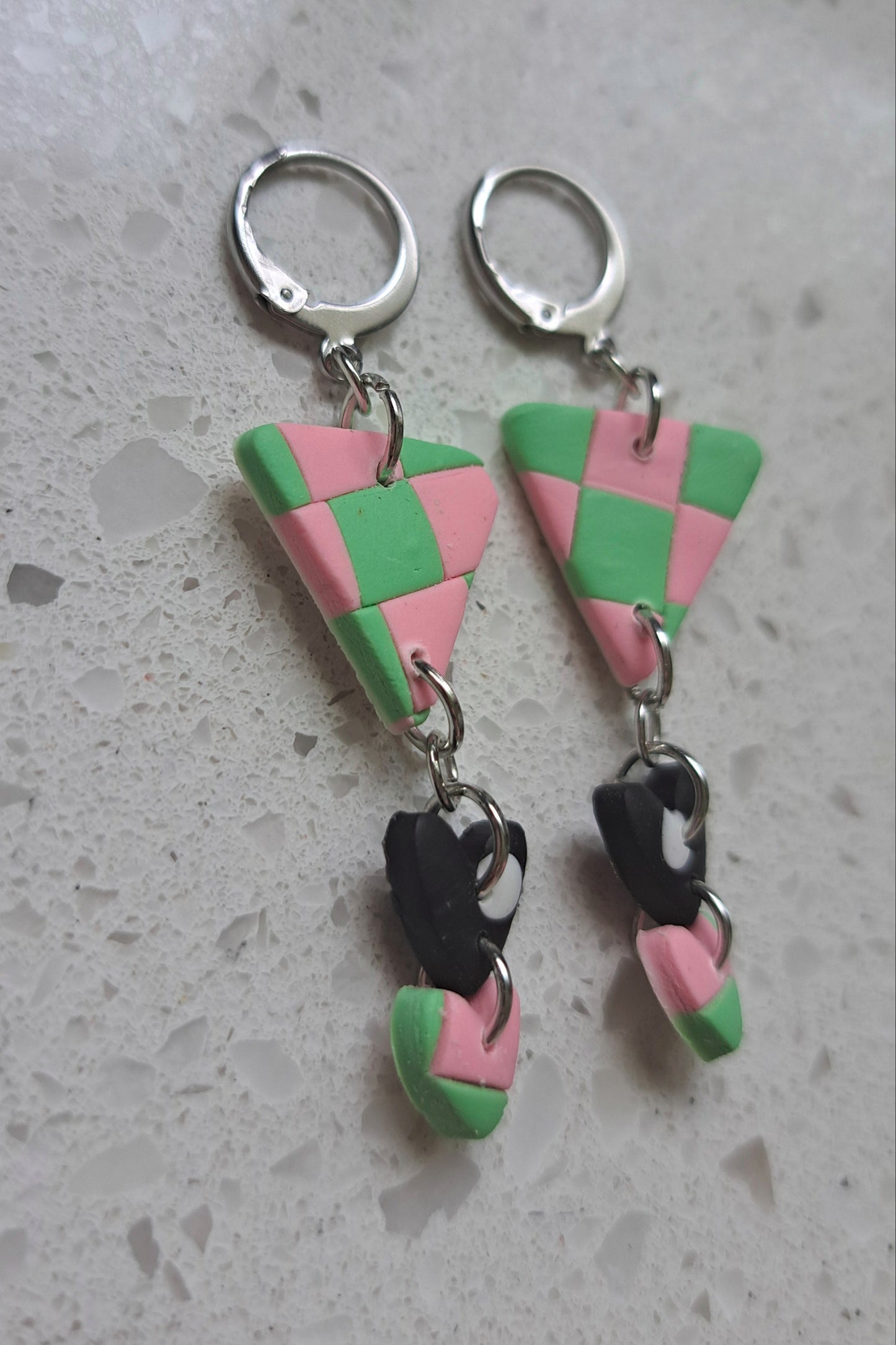 Handmade Polymer Clay Triangle Checkered/Polka Dot Dangles