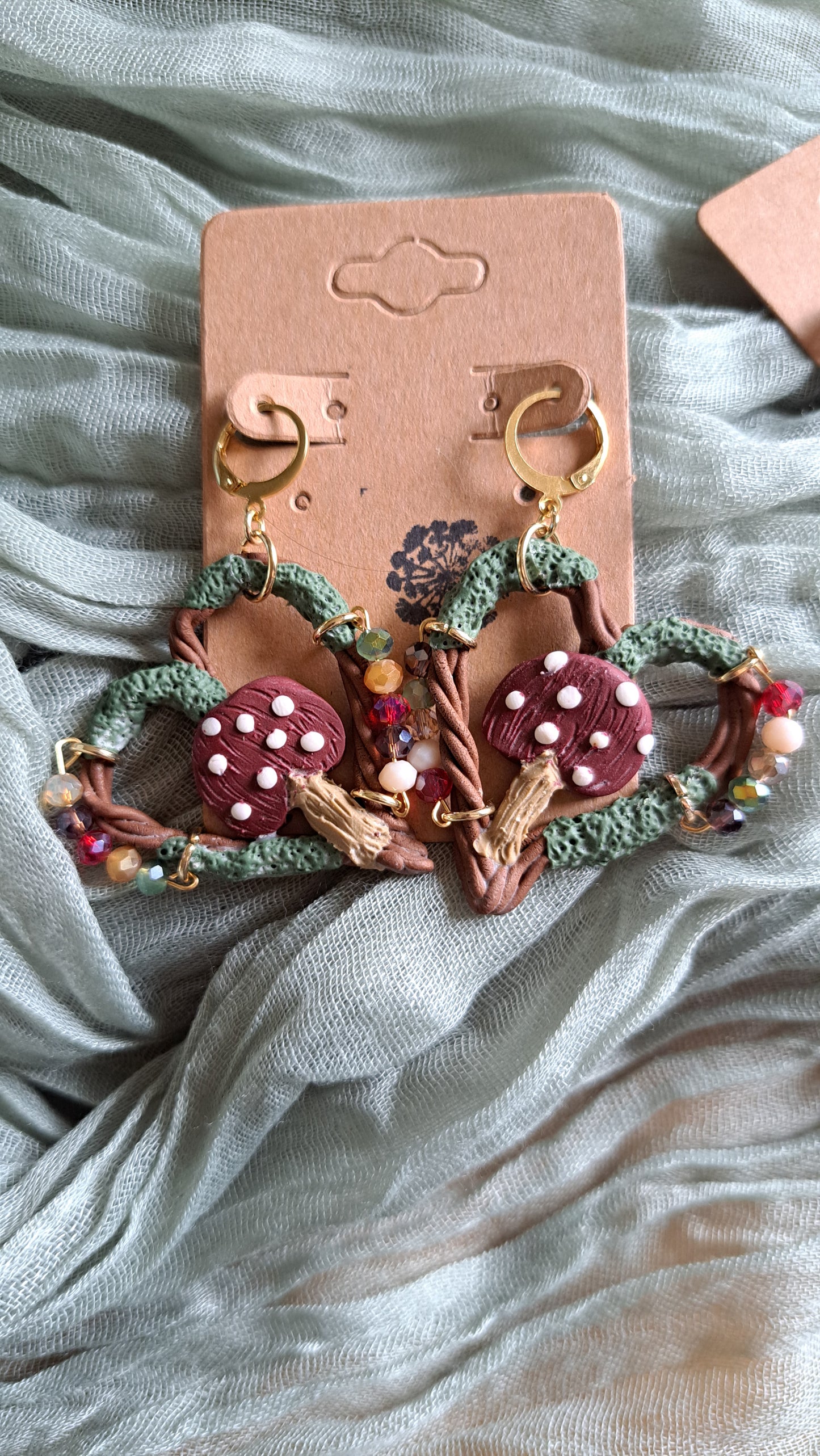 "Mossy Mushroom Love" Polymer Clay Dangle Earrings (G)