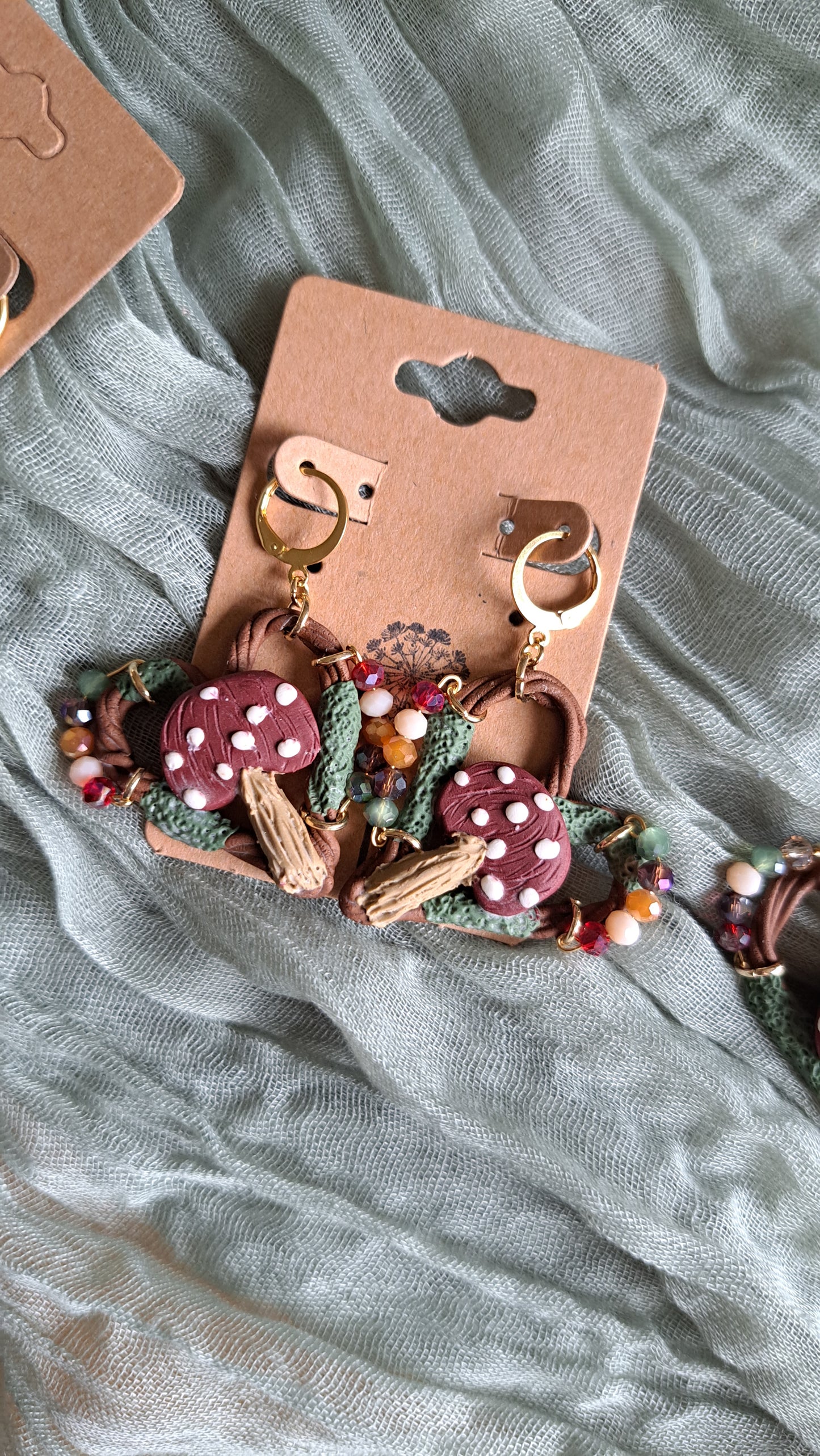 "Mossy Mushroom Love" Polymer Clay Dangle Earrings (G)