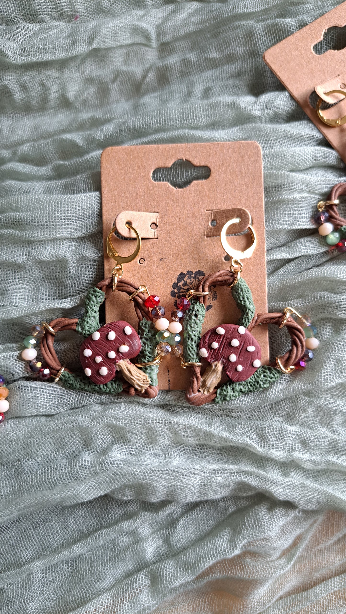 "Mossy Mushroom Love" Polymer Clay Dangle Earrings (G)