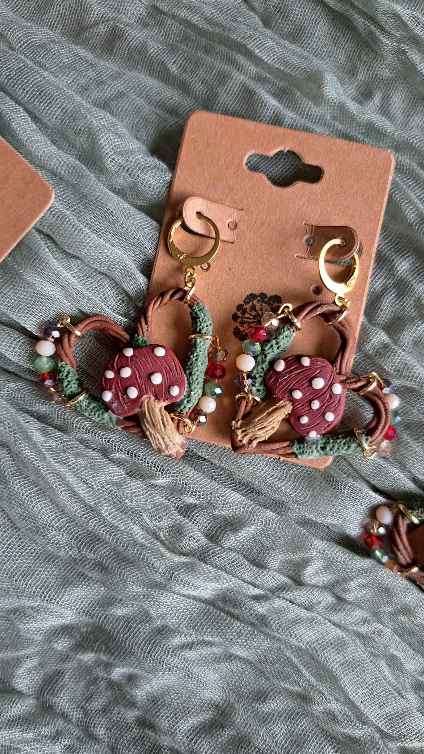 "Mossy Mushroom Love" Polymer Clay Dangle Earrings (G)