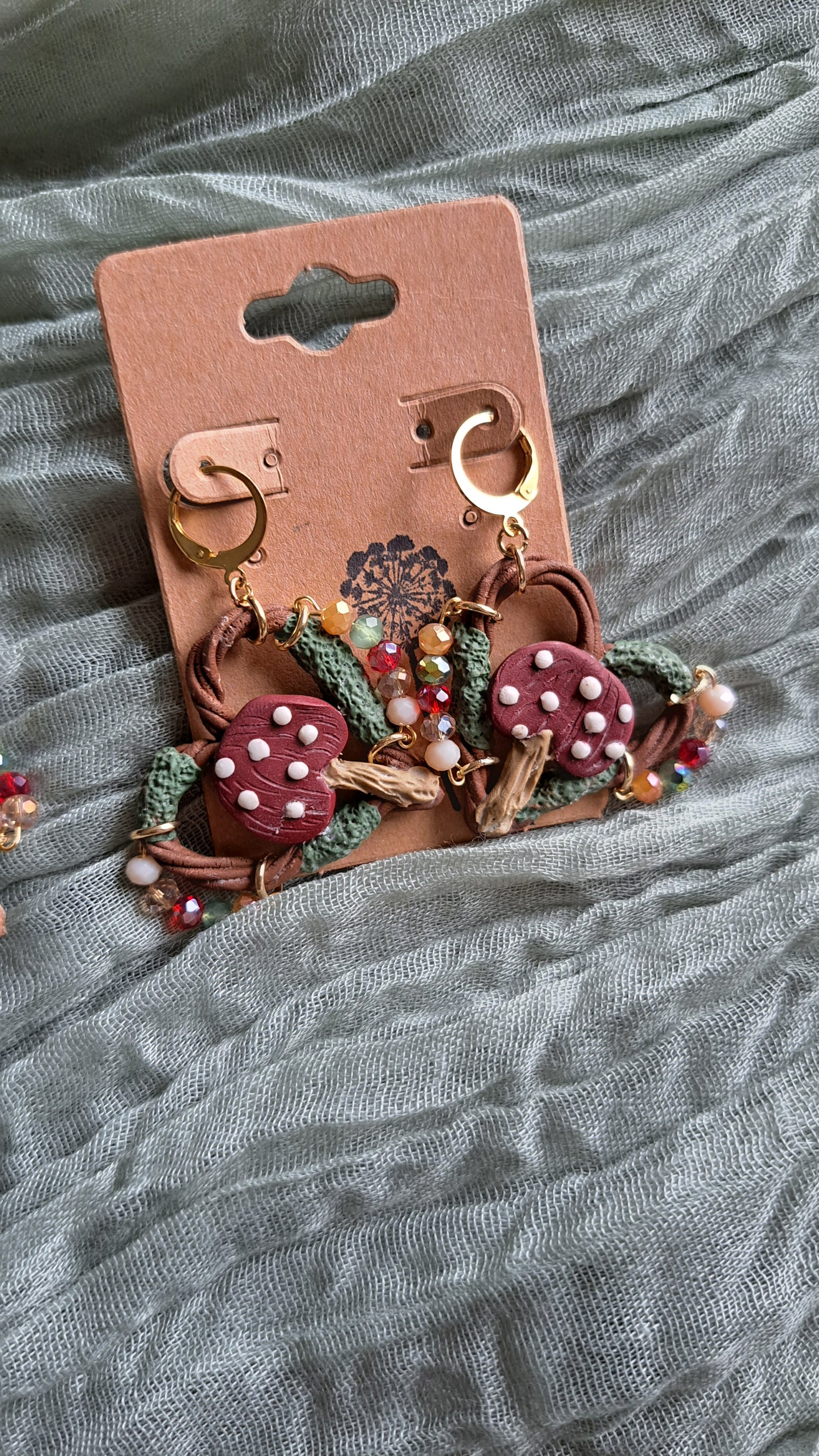 "Mossy Mushroom Love" Polymer Clay Dangle Earrings (G)