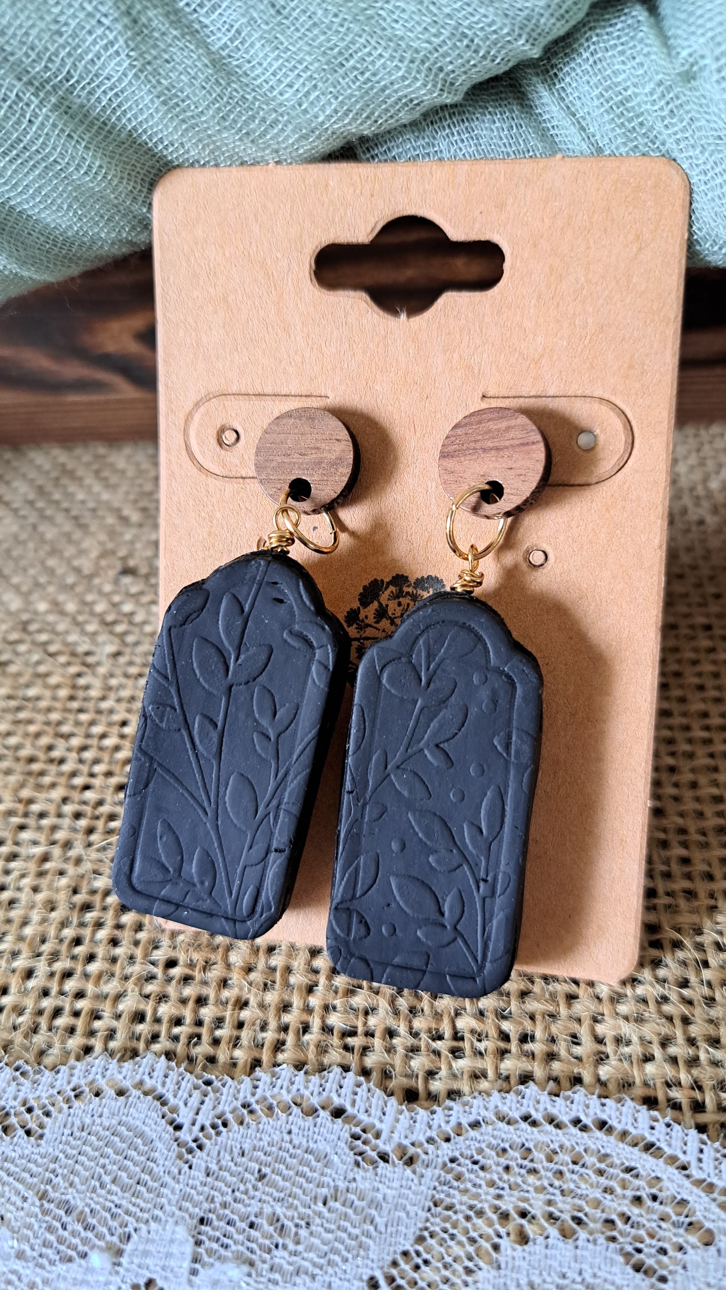 Handmade Celestial Sun & Moon Over Flower Embroidery Dangle Earrings