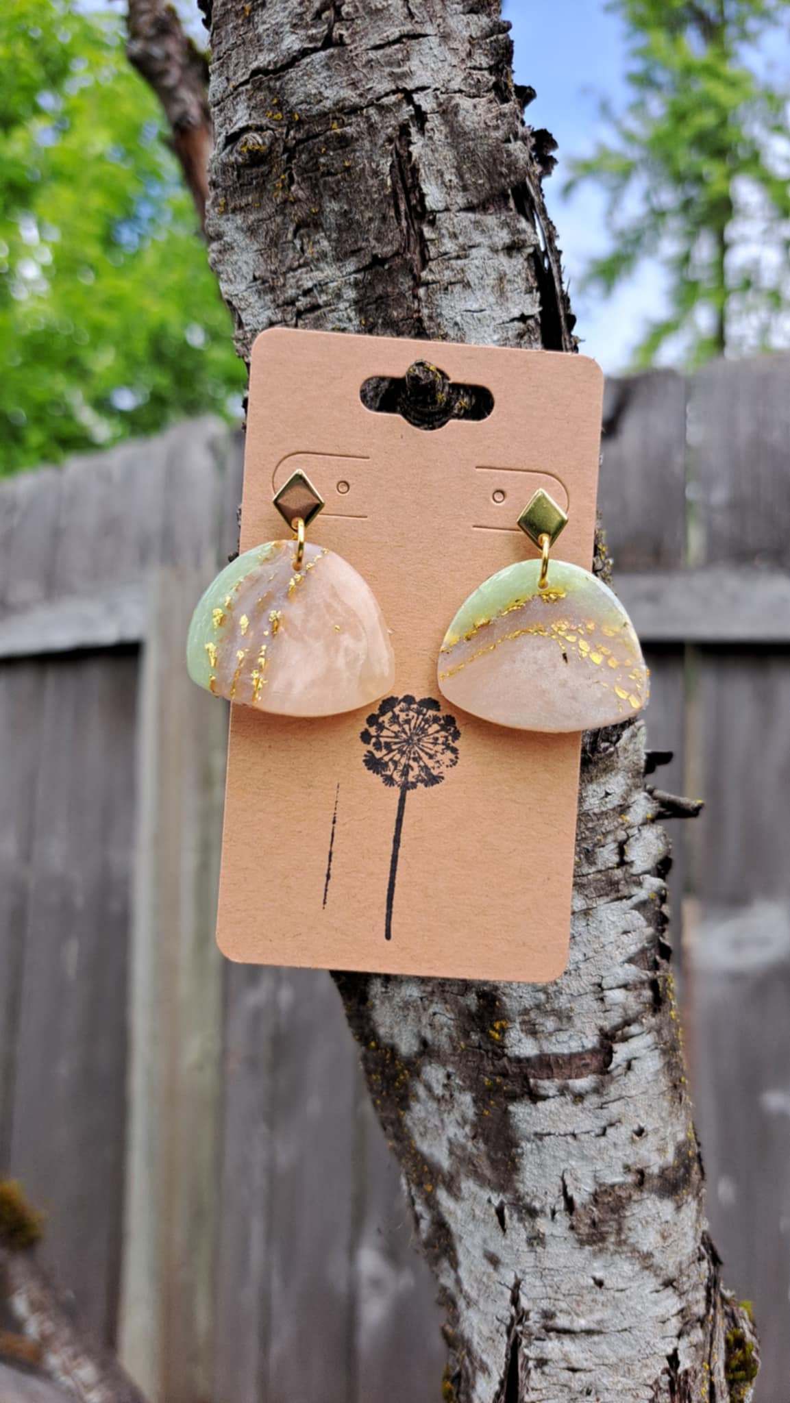 Curvilinear Triangle Agate Effect Polymer Clay Dangle Earrings (C)