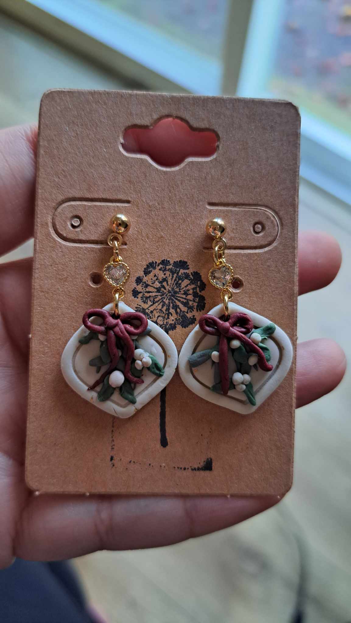 Mistletoe Polymer Clay Dangle Earrings (K/L)