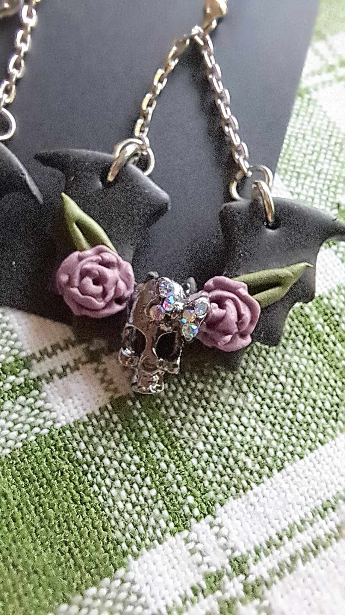 Polymer Clay *Chandelier Bat With SKull* Dangling Earrings