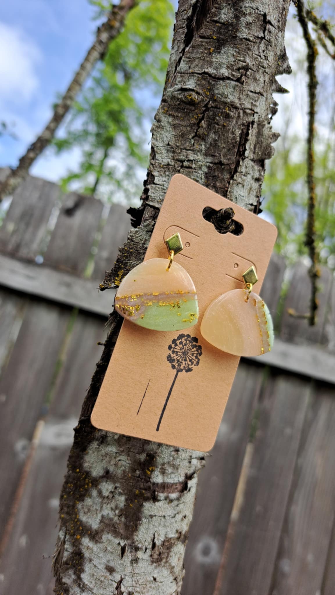 Curvilinear Triangle Agate Effect Polymer Clay Dangle Earrings (C)