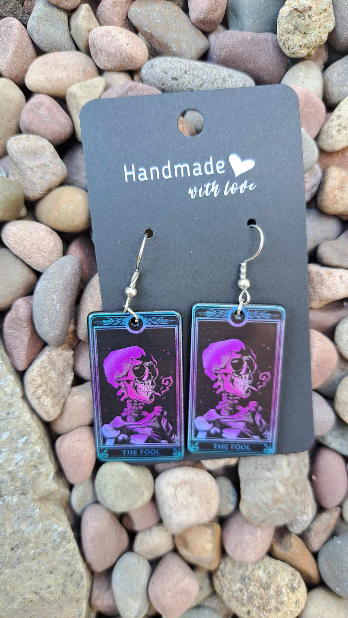Acrylic "The Fool" Skeleton Card Earrings