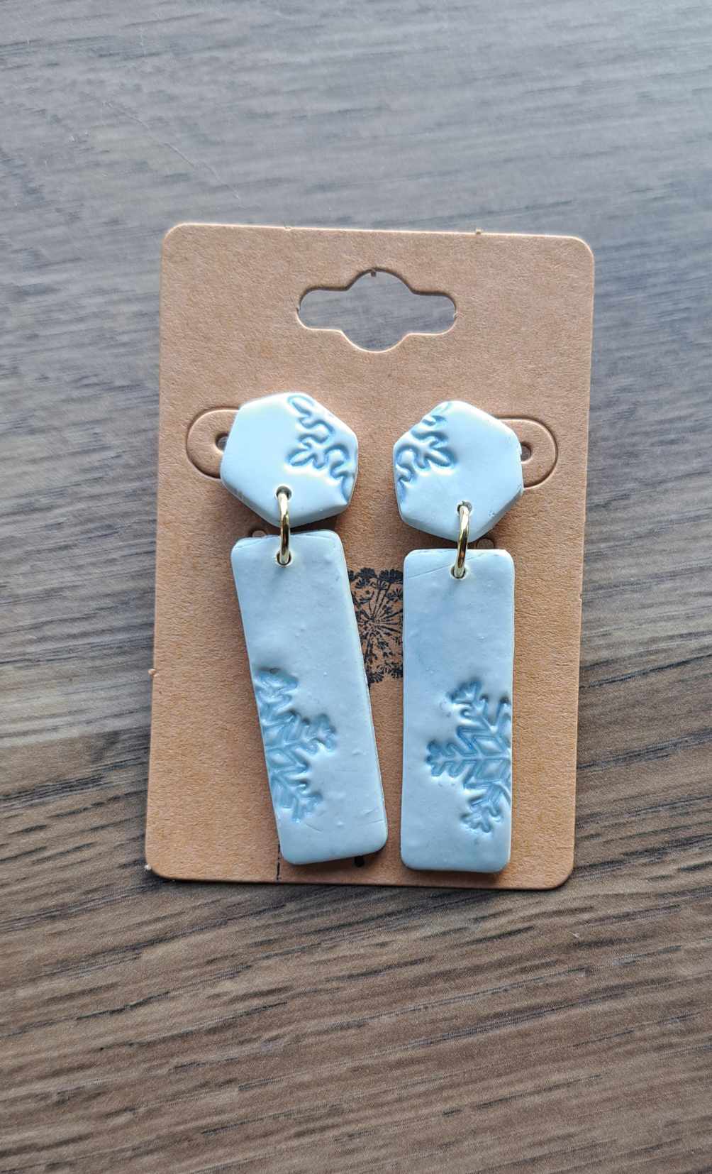 Blizzard Hex/Rec Polymer Clay Dangle Earrings (Z)