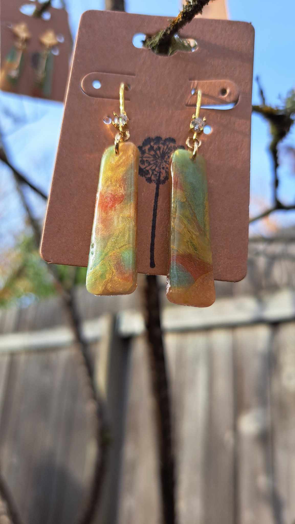 Marble Rectangle Polymer Clay Dangle Earrings (C)