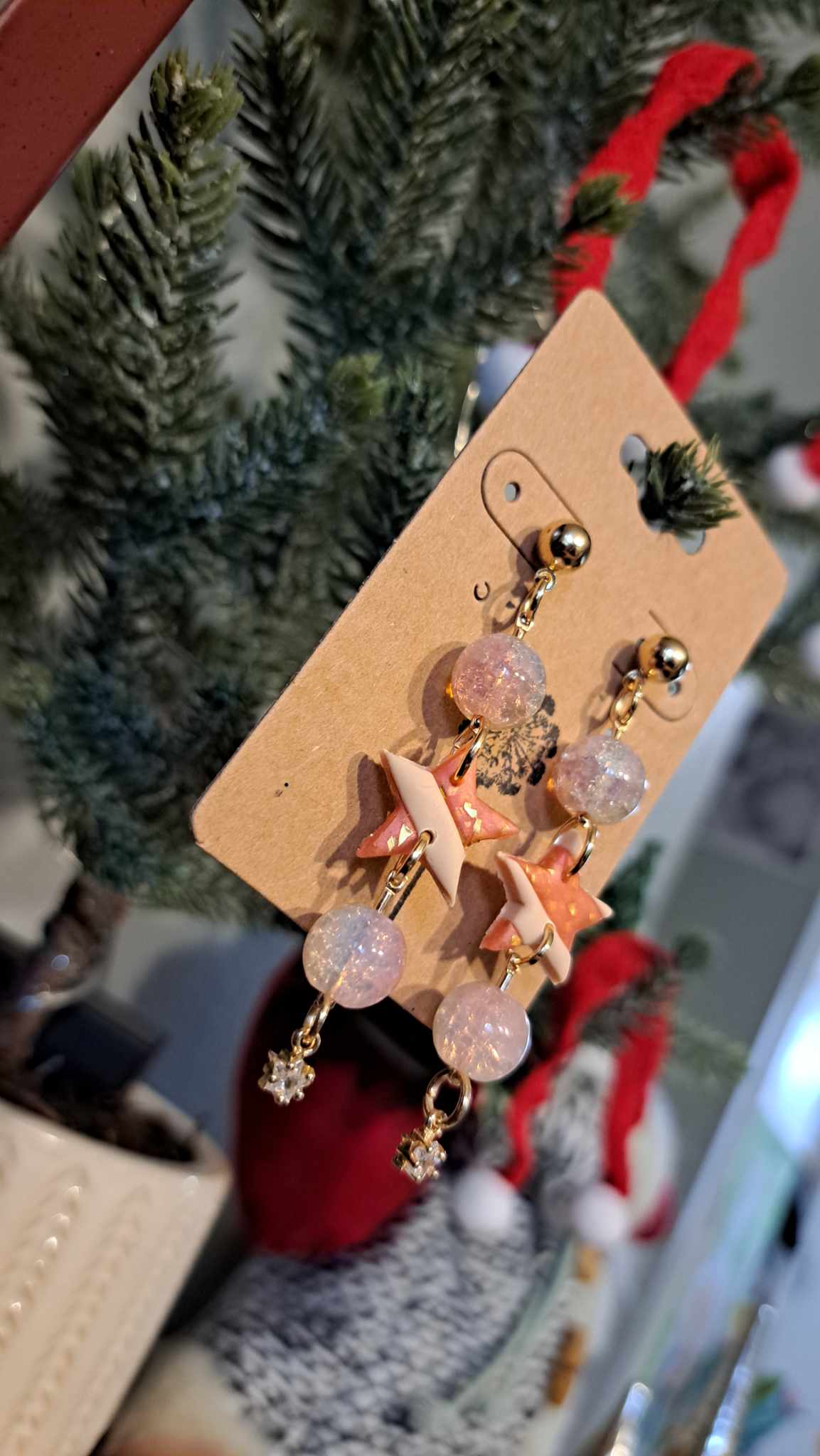 Striped Star Polymer Clay Dangle Earrings (D3)