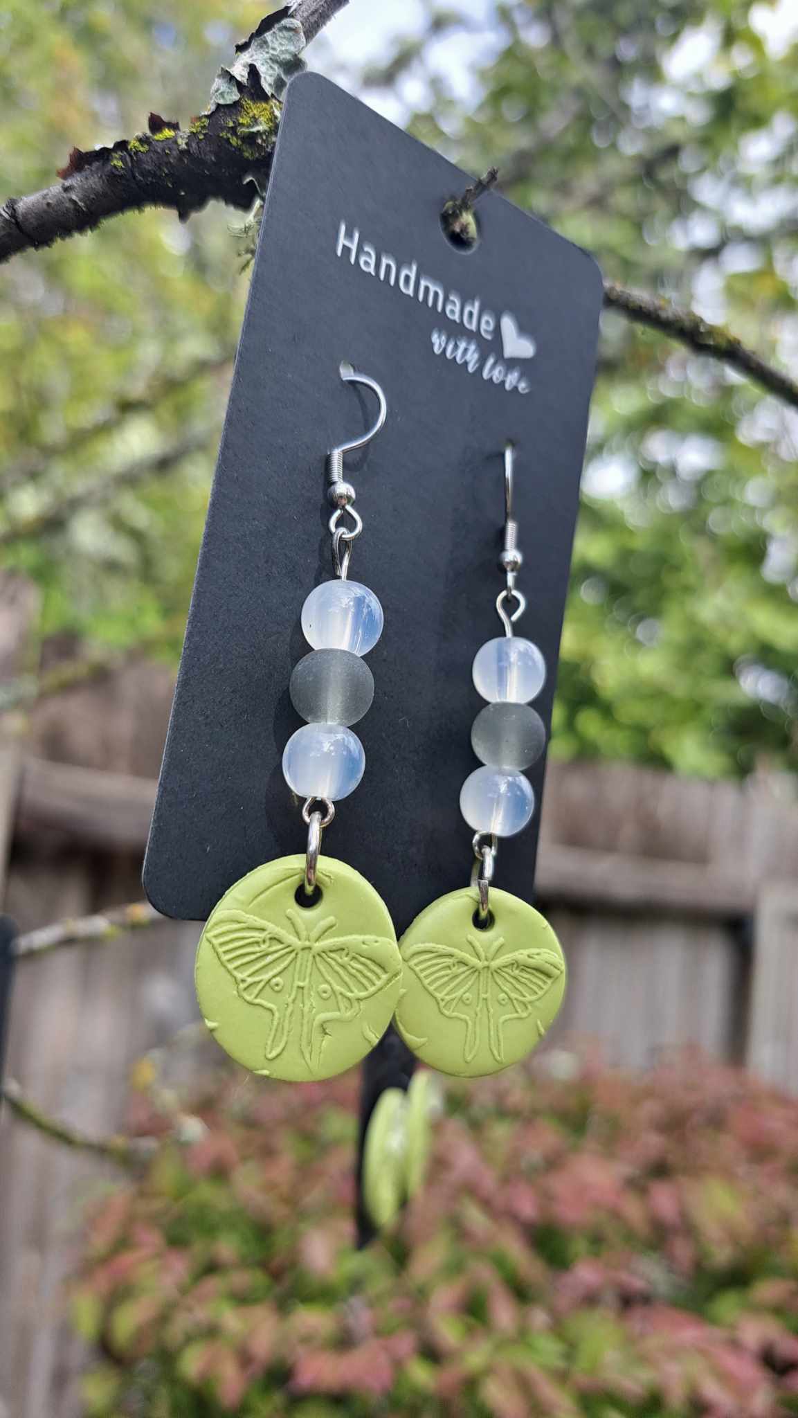 Polymer Clay Small Round "Luna Moth" Dangle Earrings