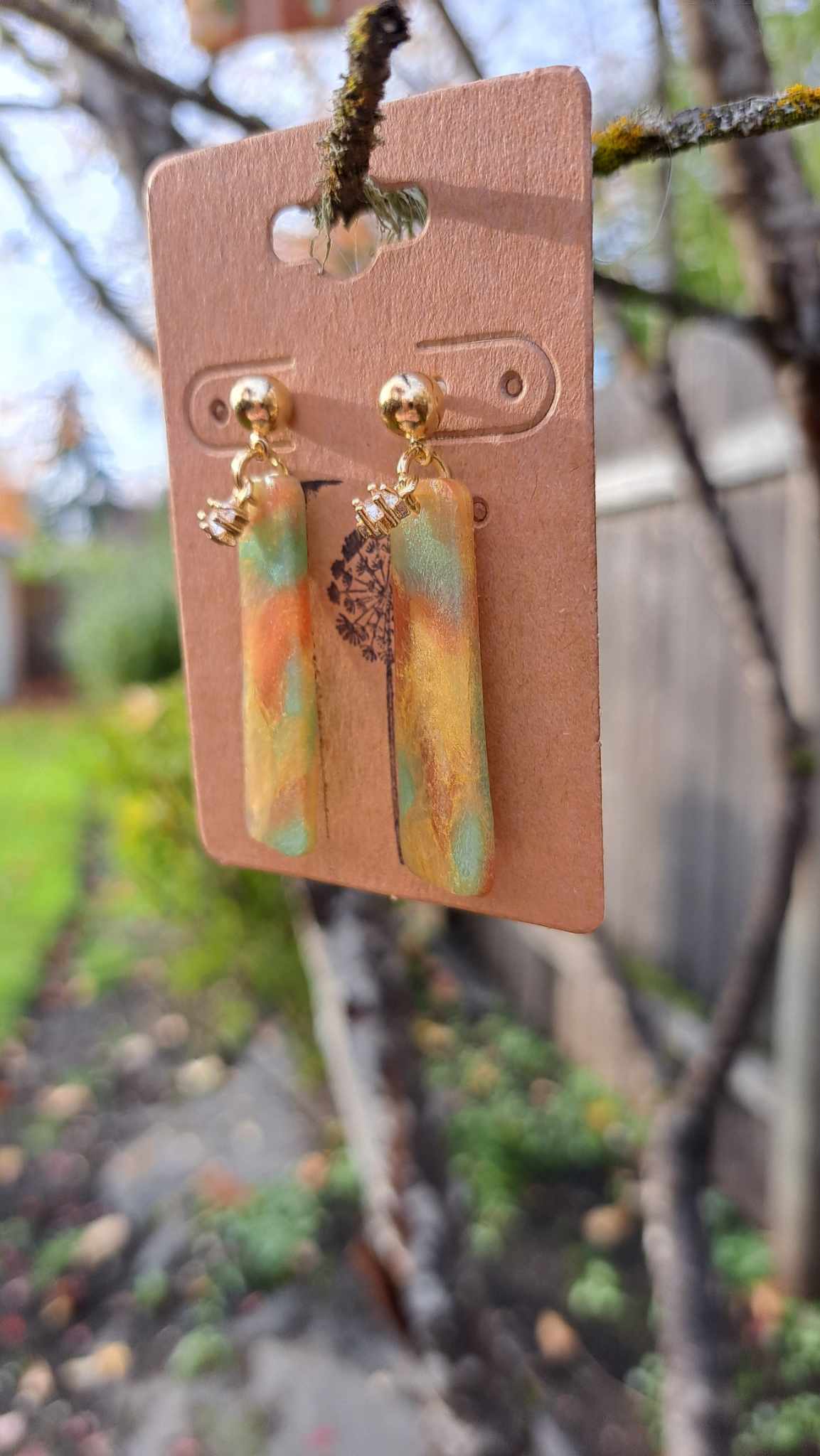 Marble Rectangle Polymer Clay Dangle Earrings (D)