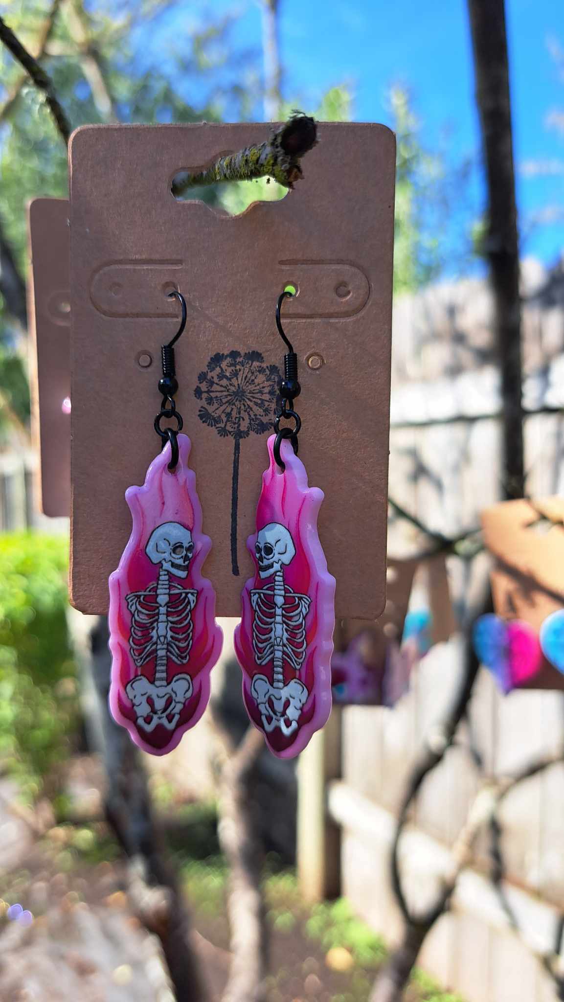 Acrylic Skull In Flames Earrings