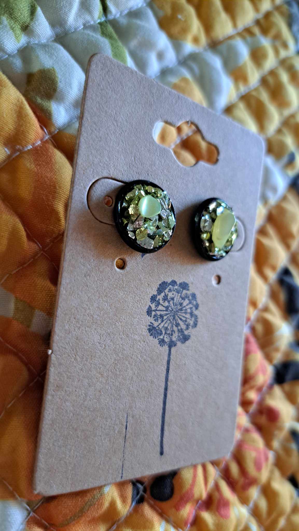 Round Bezel Style Gravel "Green Goddess" Earrings
