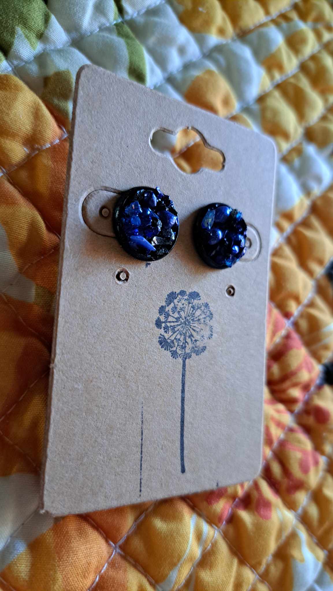 Round Bezel Style Gravel "Sapphire Abyss" Earrings