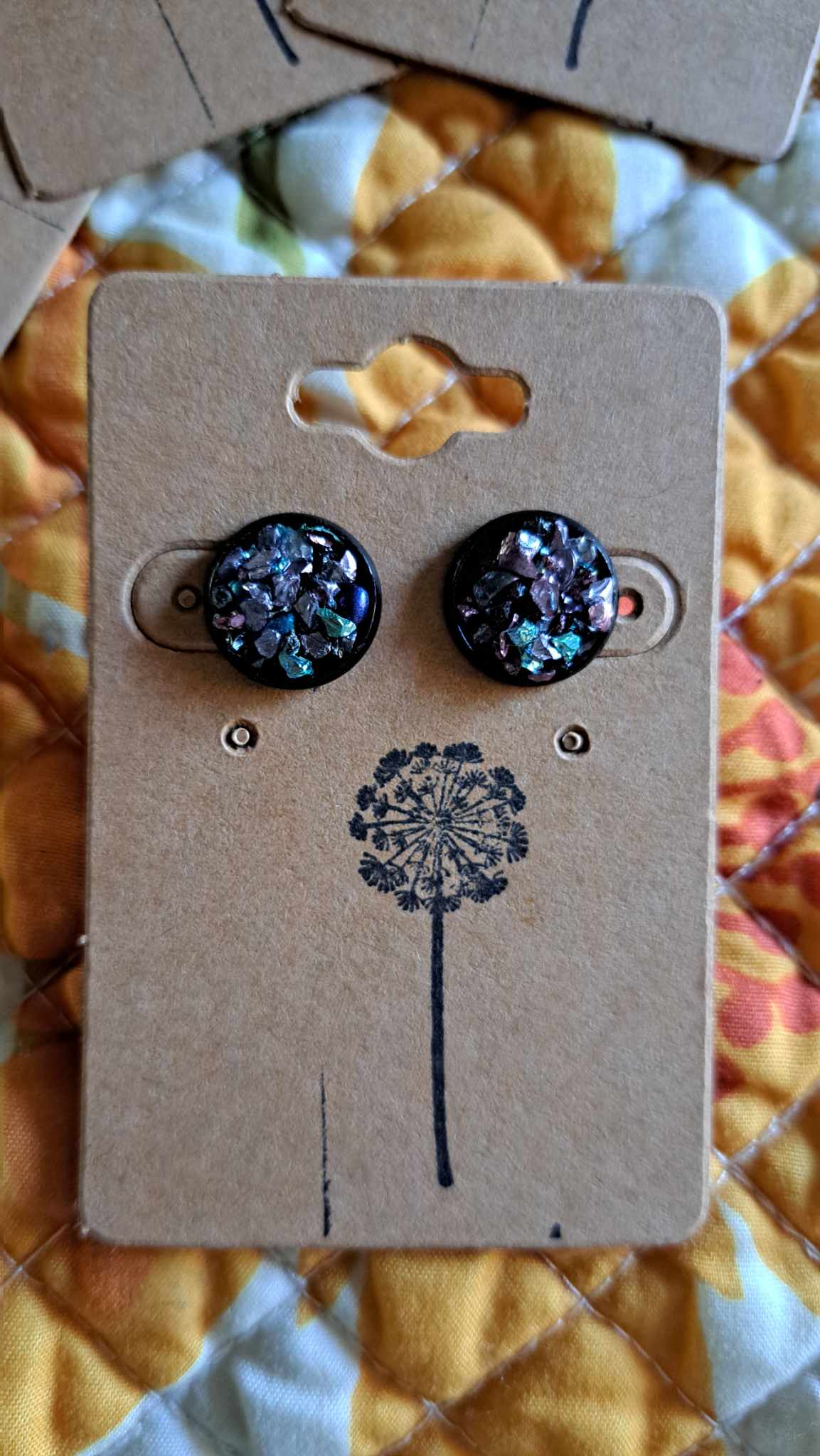 Round Bezel Style Gravel "Heart Of Steel" Earrings