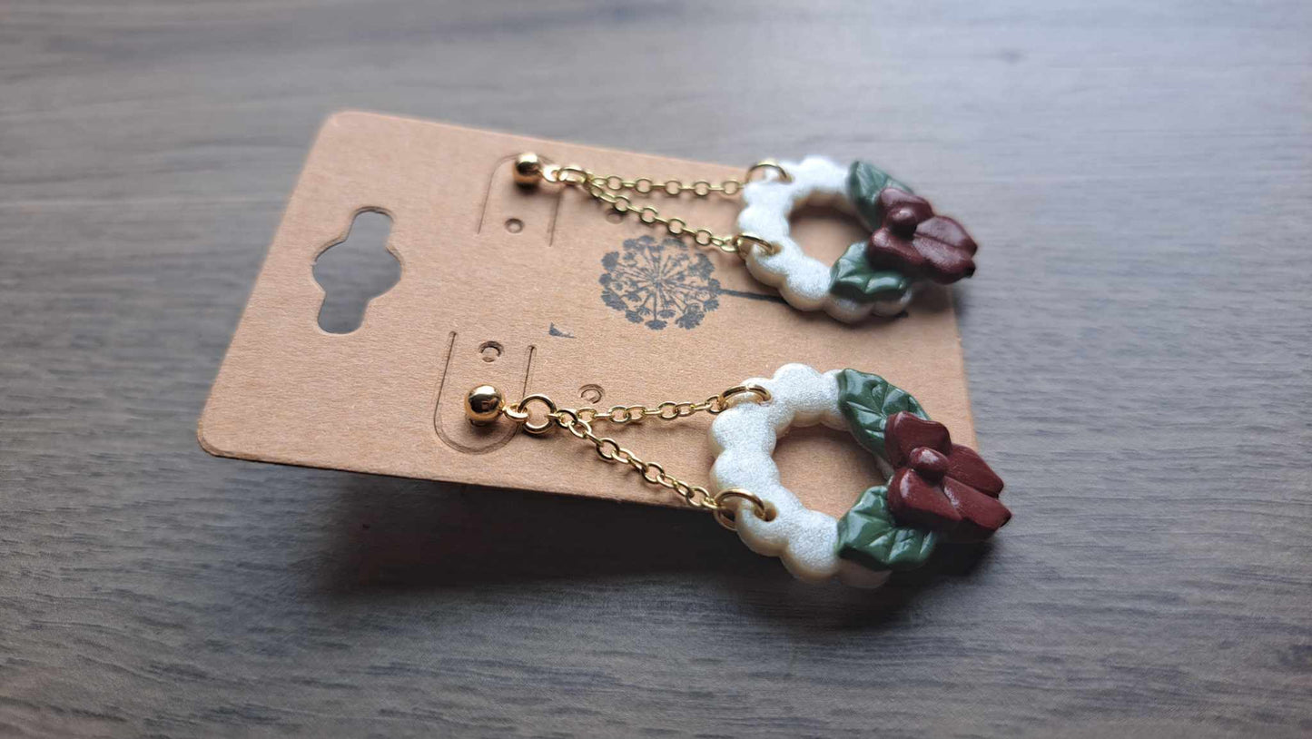 Polymer Clay Pearly Wreath Dangle Earrings