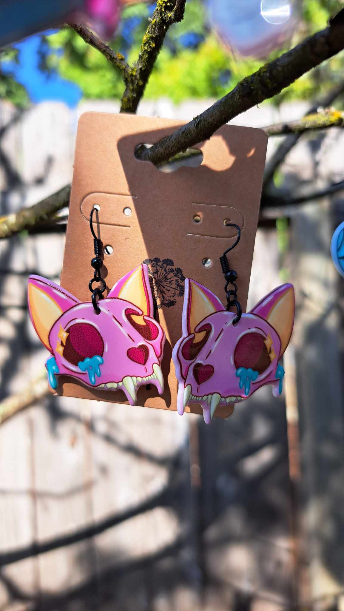 Acrylic Cat Skull With Tears Earrings