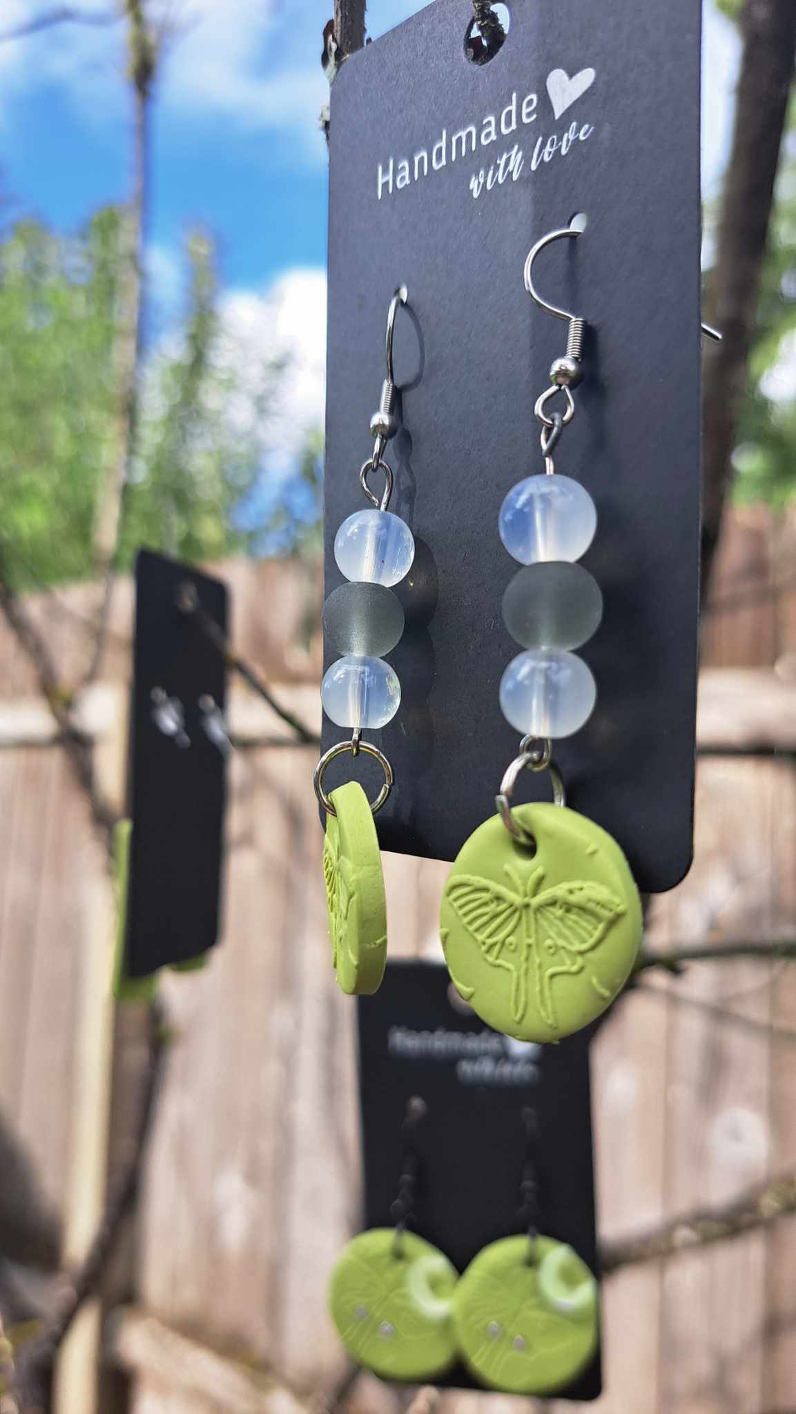 Polymer Clay Small Round "Luna Moth" Dangle Earrings
