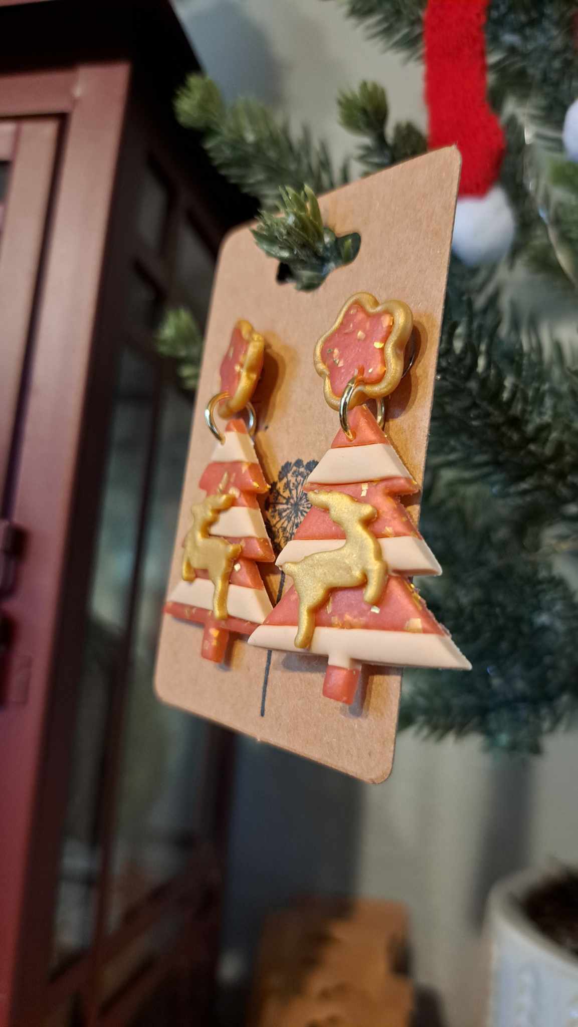 Striped Christmas Tree Polymer Clay Dangle Earrings (D9)