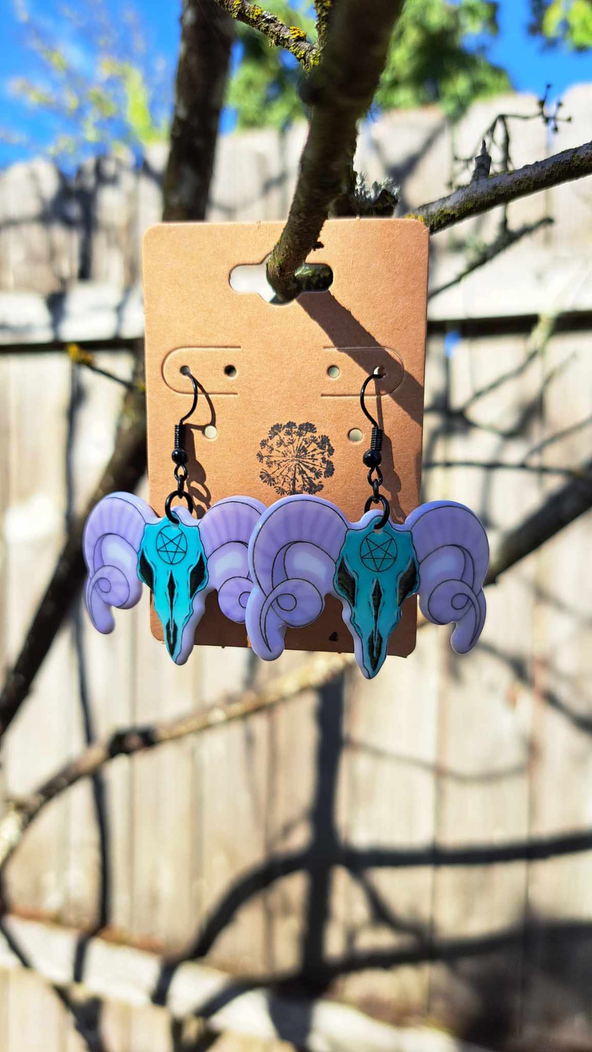 Acrylic Ram Skull With Pentagram Earrings