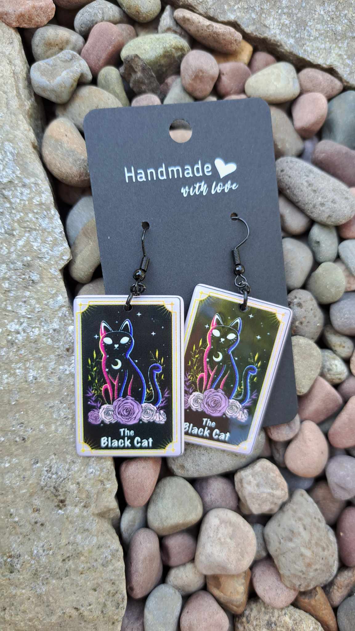 Acrylic The Black Cat Card Earrings