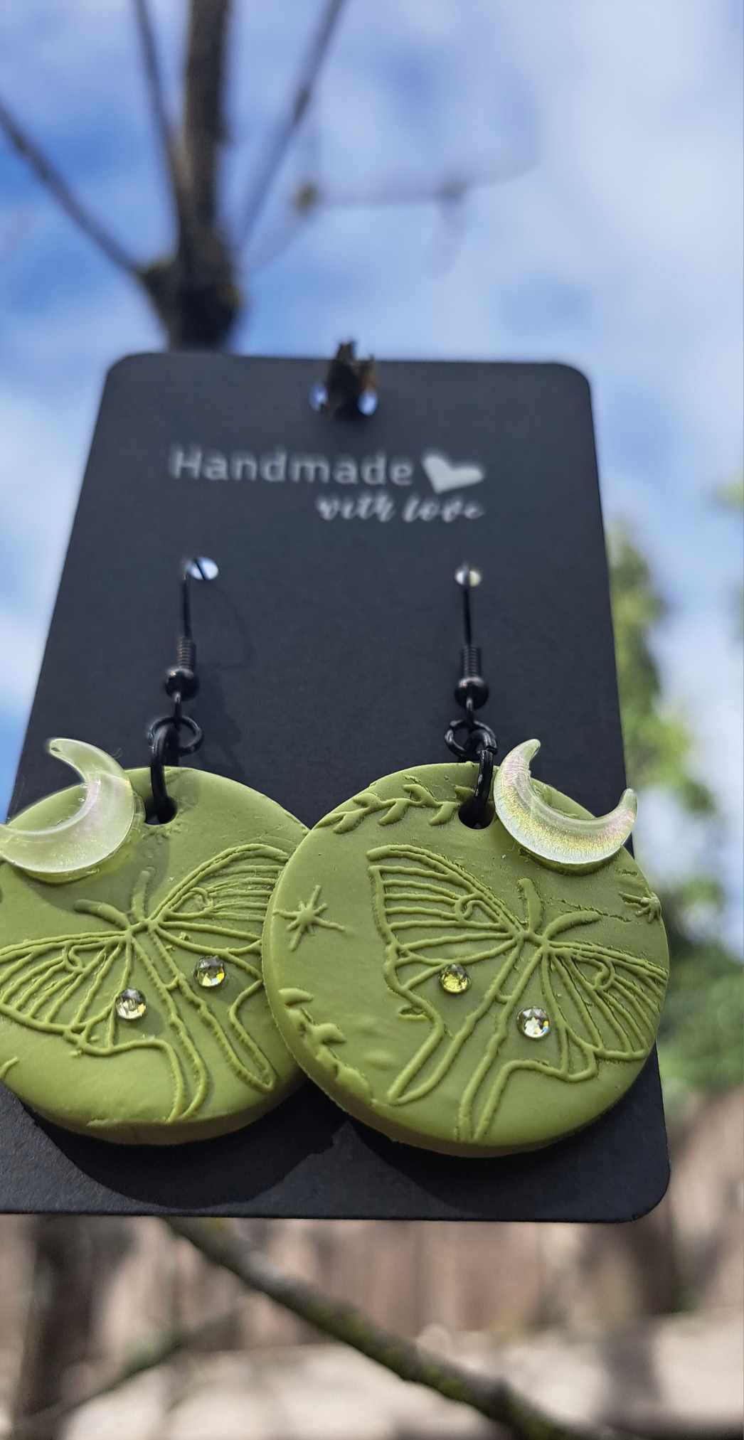 Polymer Clay Round "Luna Moth" Dangle Earrings