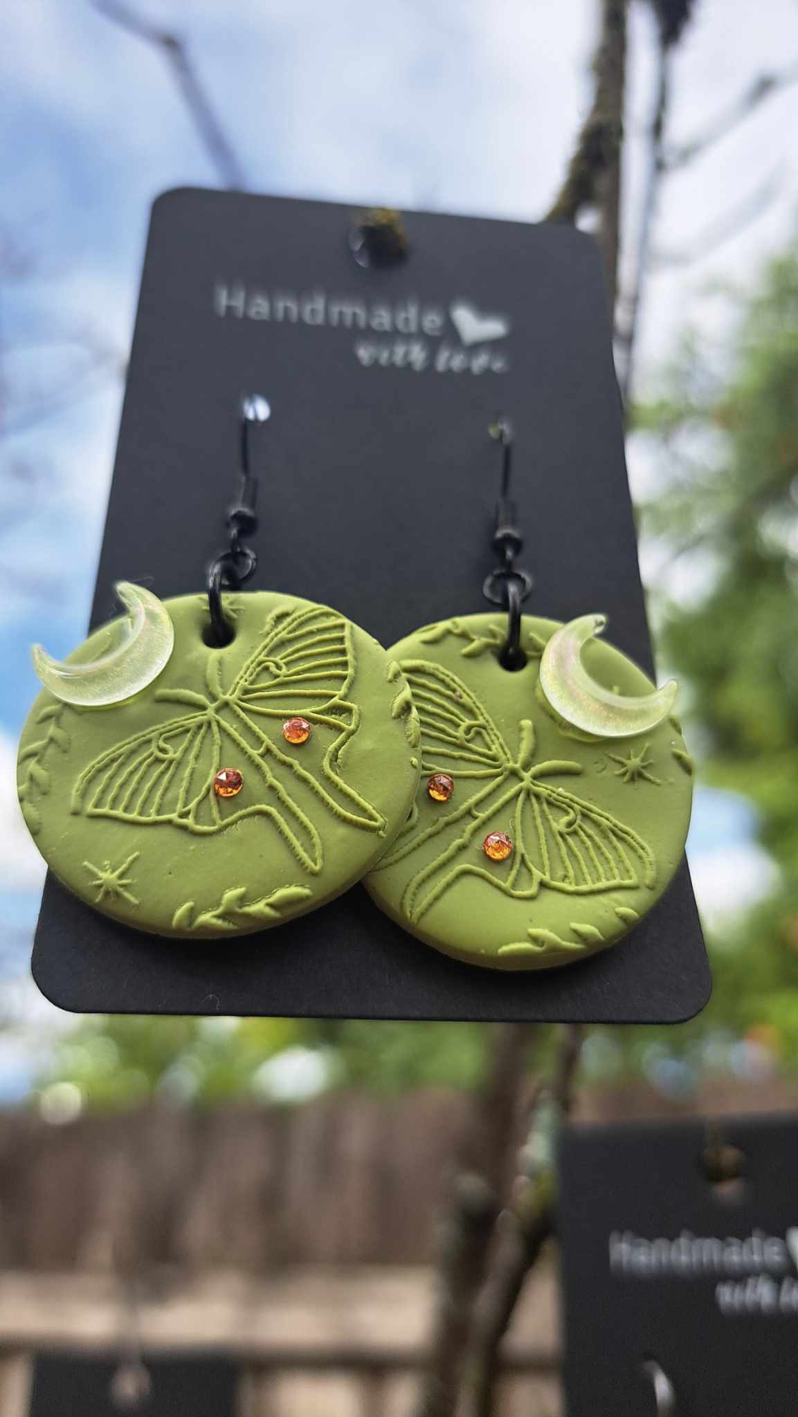 Polymer Clay Round "Luna Moth" Dangle Earrings