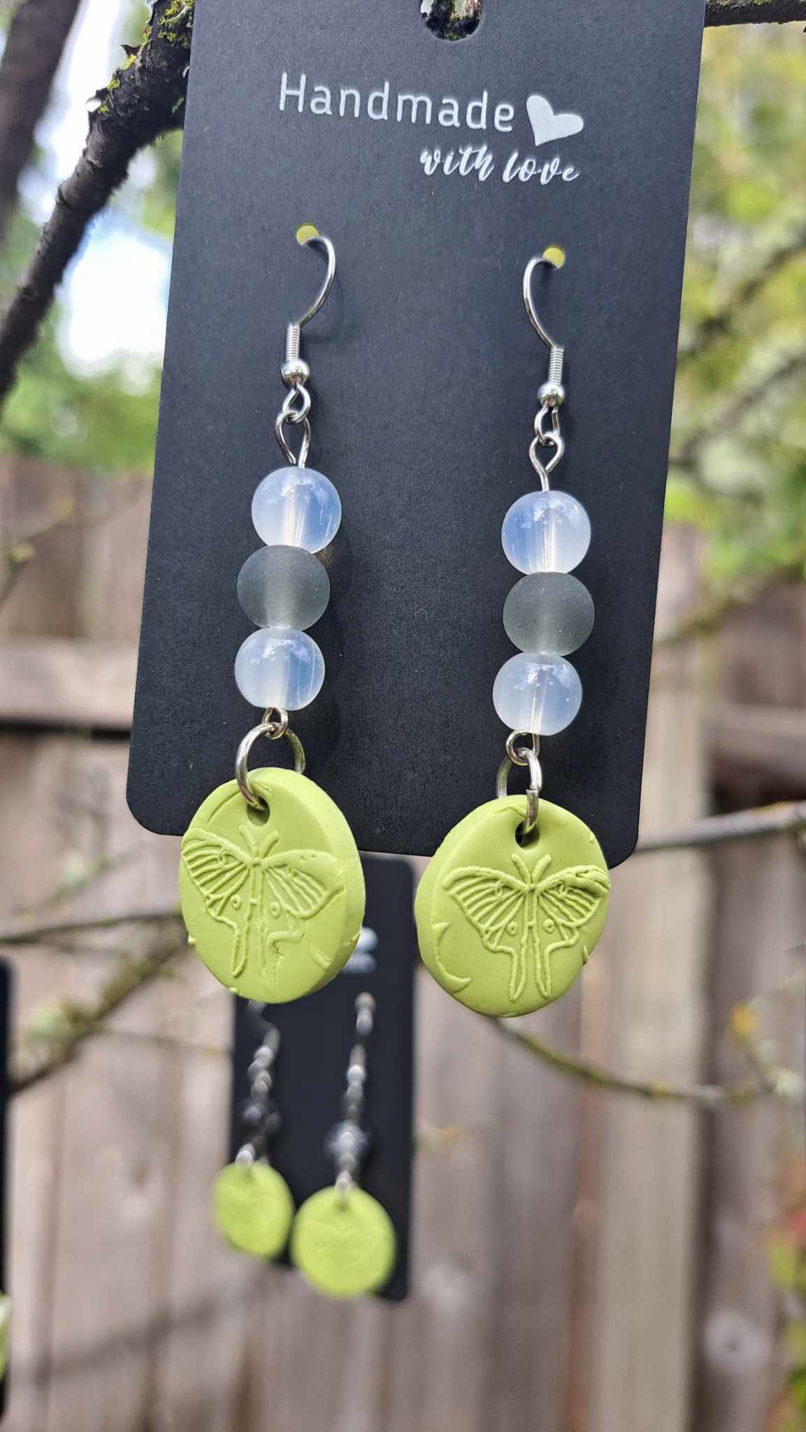 Polymer Clay Small Round "Luna Moth" Dangle Earrings