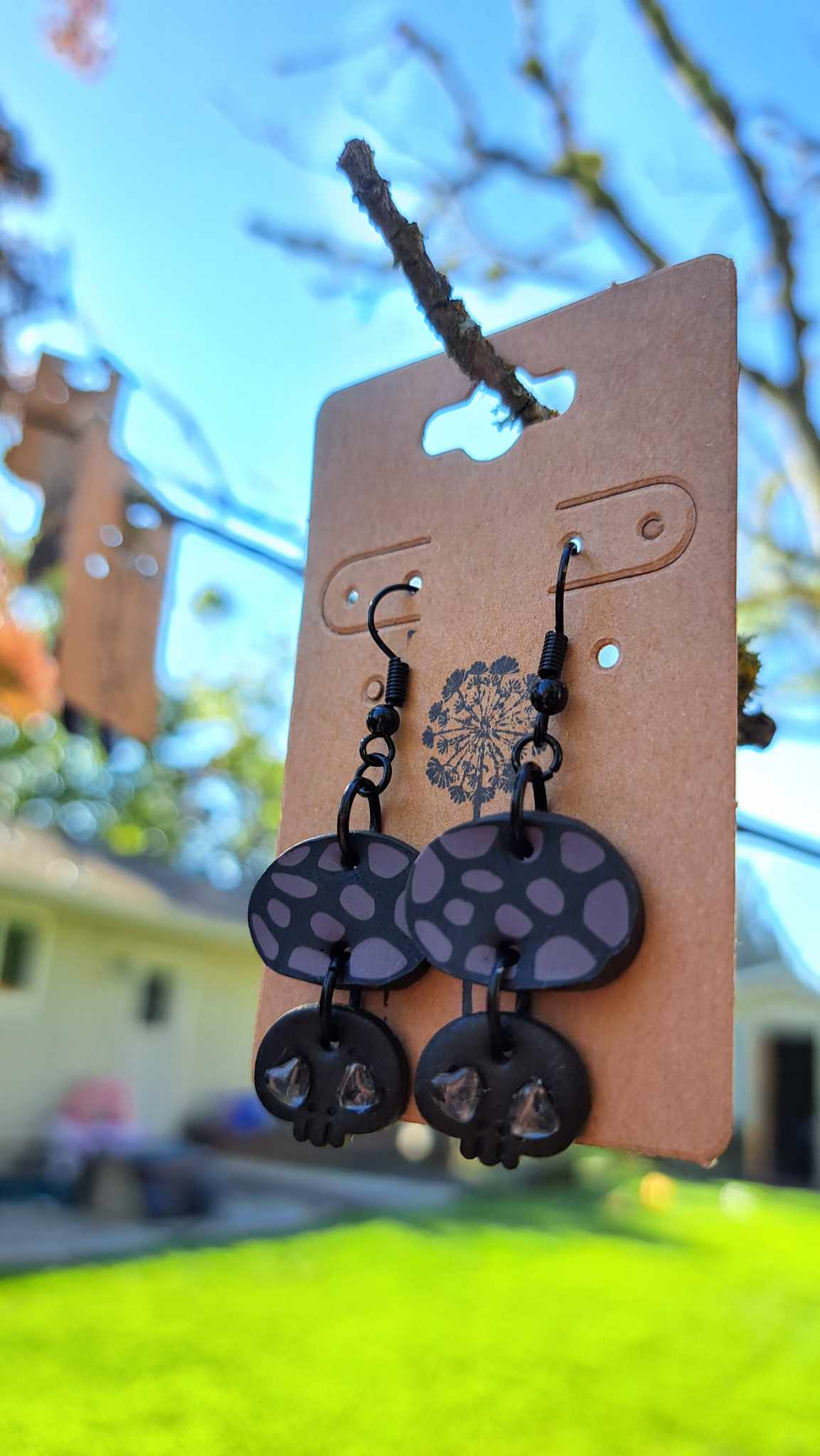 Polymer Clay Small Skull & Spots Dangle Earrings