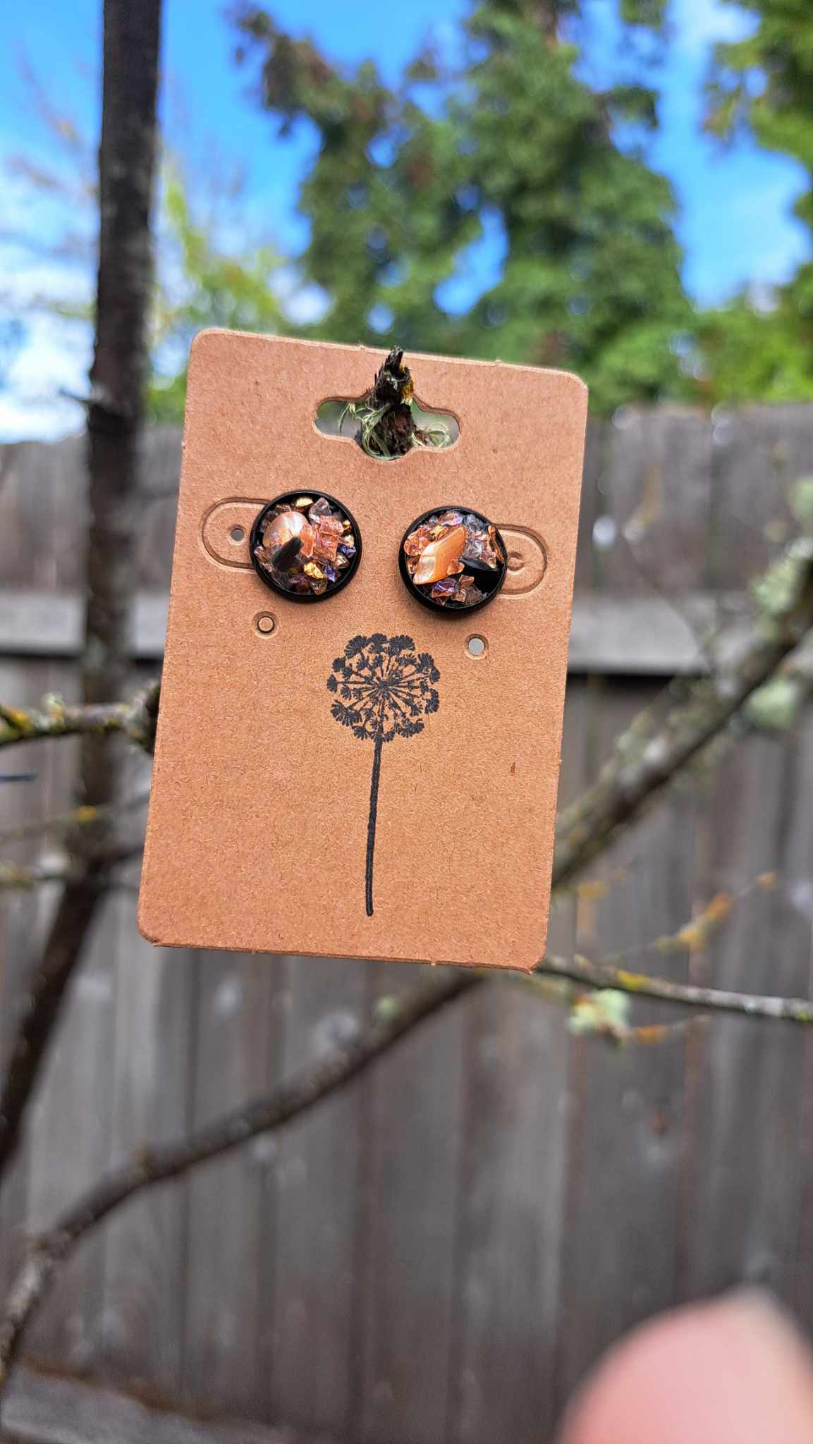 Round Bezel Style Gravel "Orange Crush" Earrings
