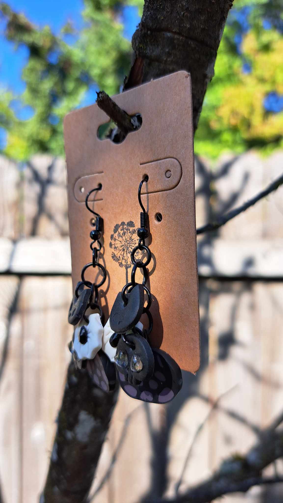 Polymer Clay Cat/Spider/Skull & Spots Dangle Earrings