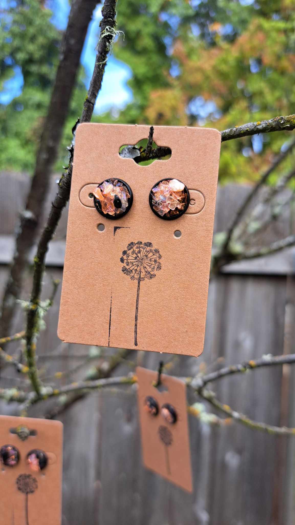 Round Bezel Style Gravel "Orange Crush" Earrings