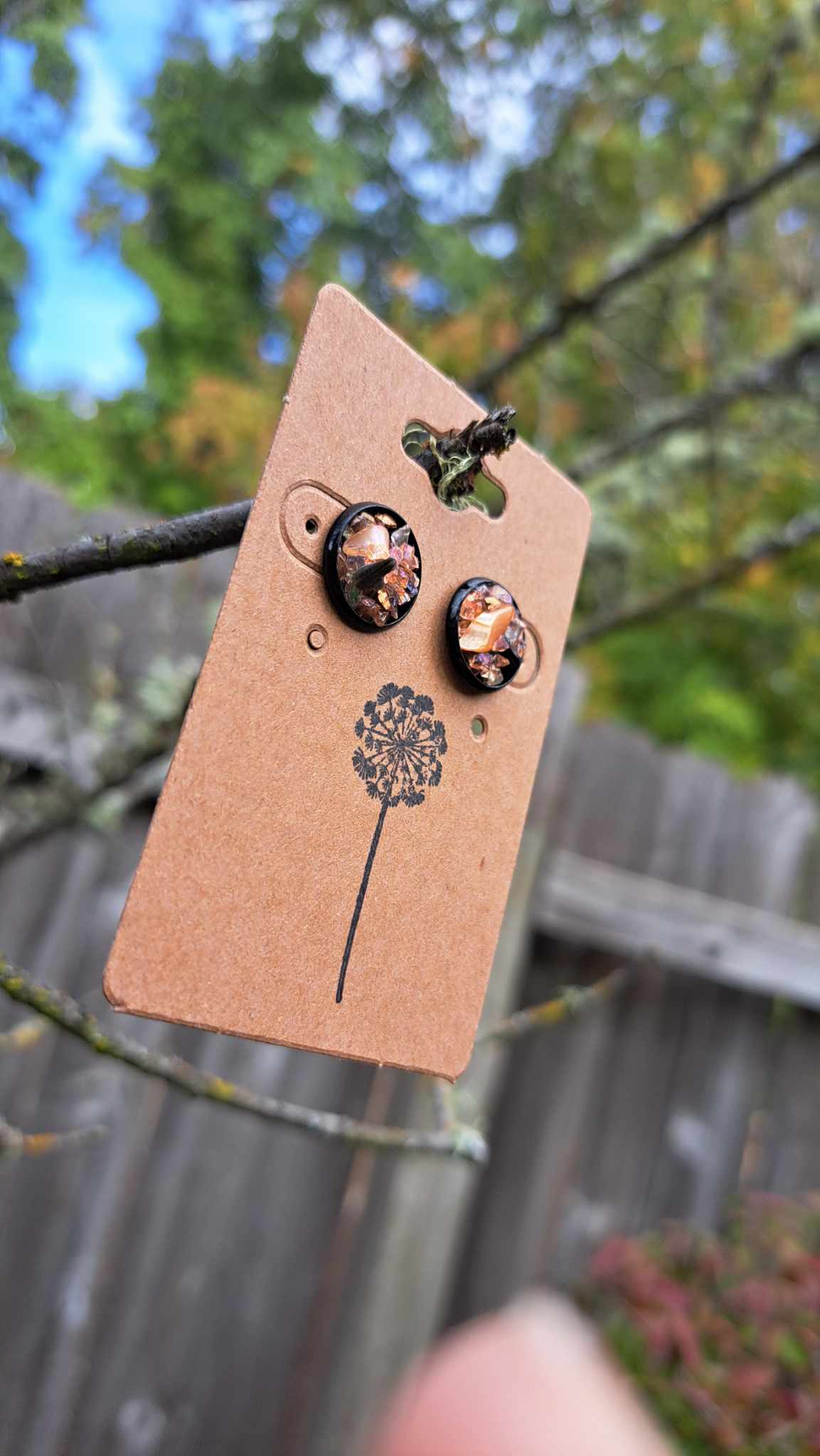 Round Bezel Style Gravel "Orange Crush" Earrings