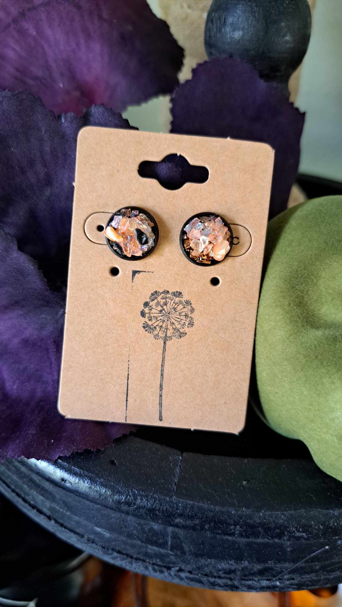 Round Bezel Style Gravel "Orange Crush" Earrings