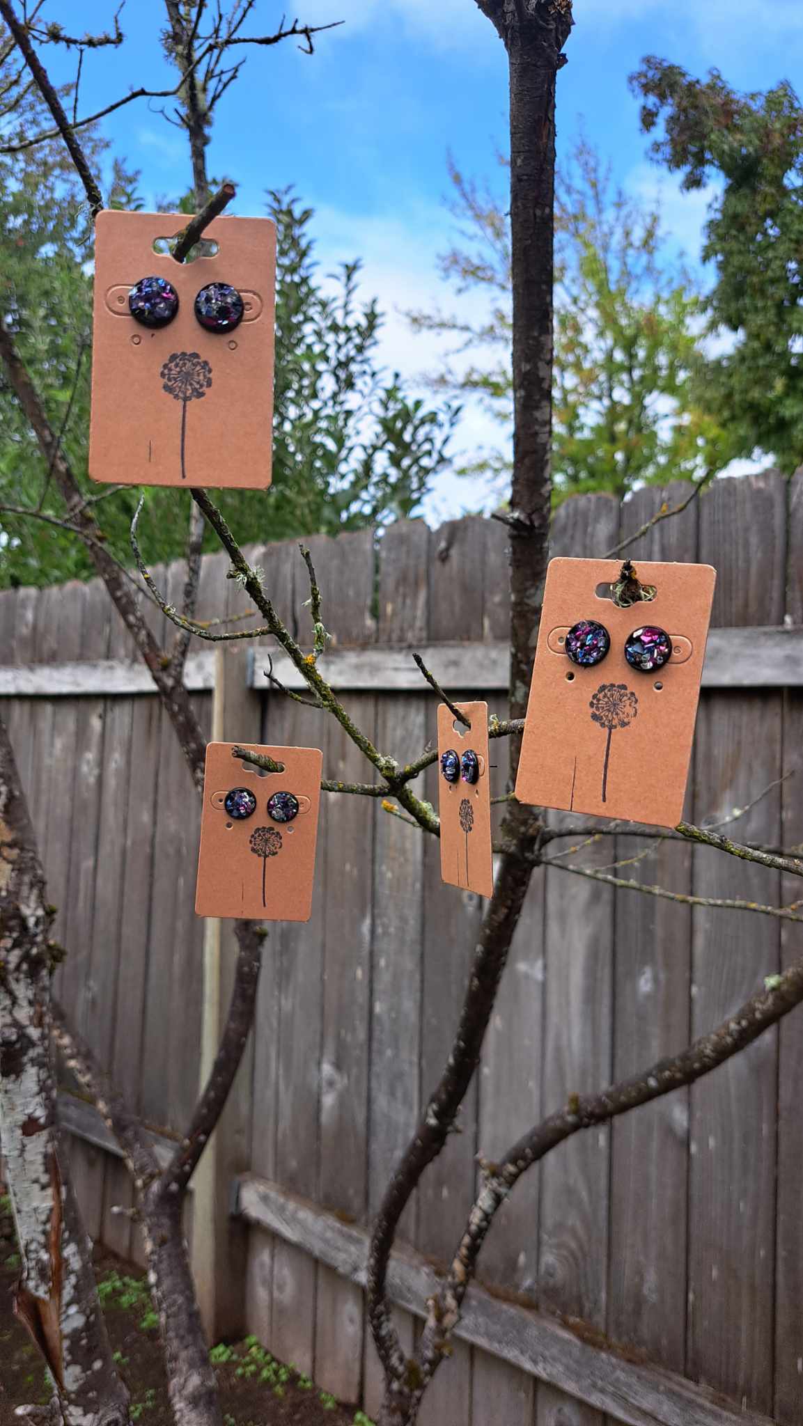 Round Bezel Style Gravel "Purple Darkness" Earrings
