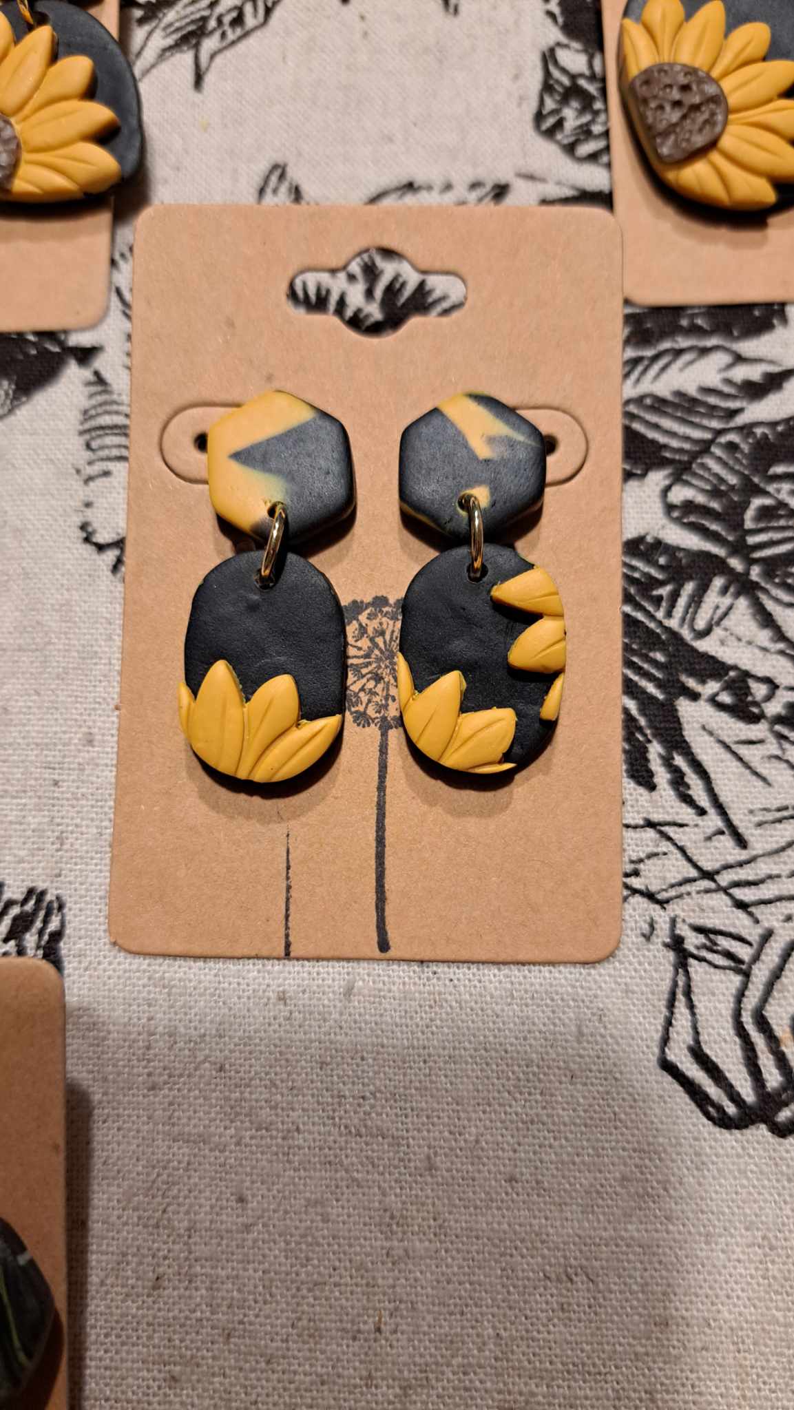 Small Sunflower Polymer Clay Dangle Earrings