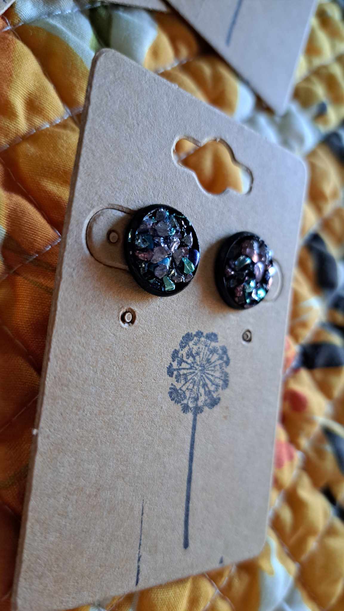 Round Bezel Style Gravel "Heart Of Steel" Earrings