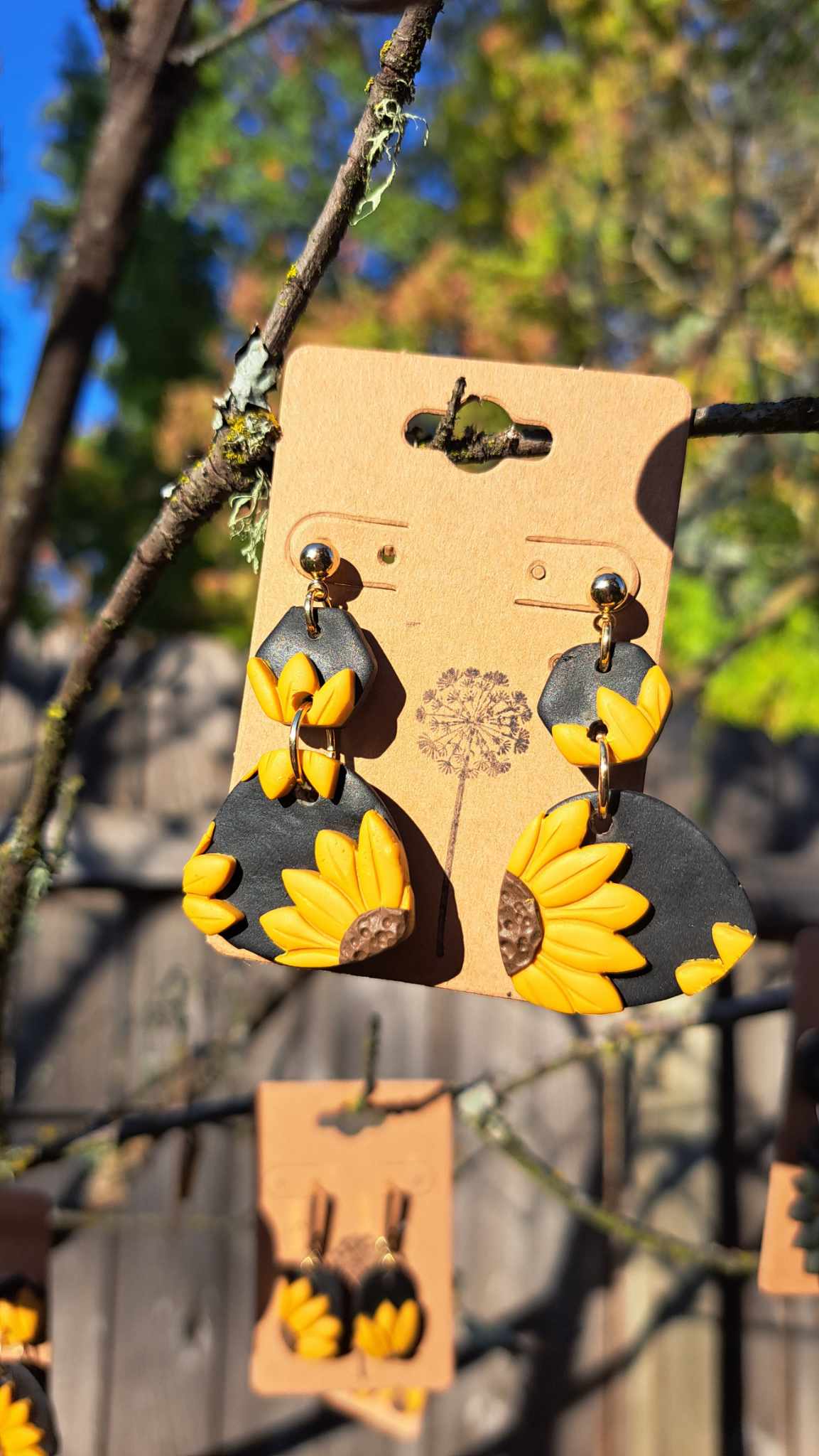 Sunflower Polymer Clay Dangle Earrings