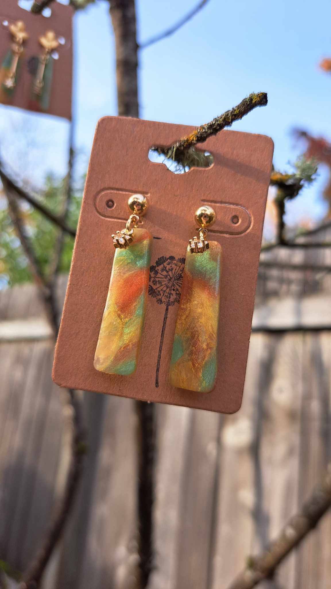 Marble Rectangle Polymer Clay Dangle Earrings (D)