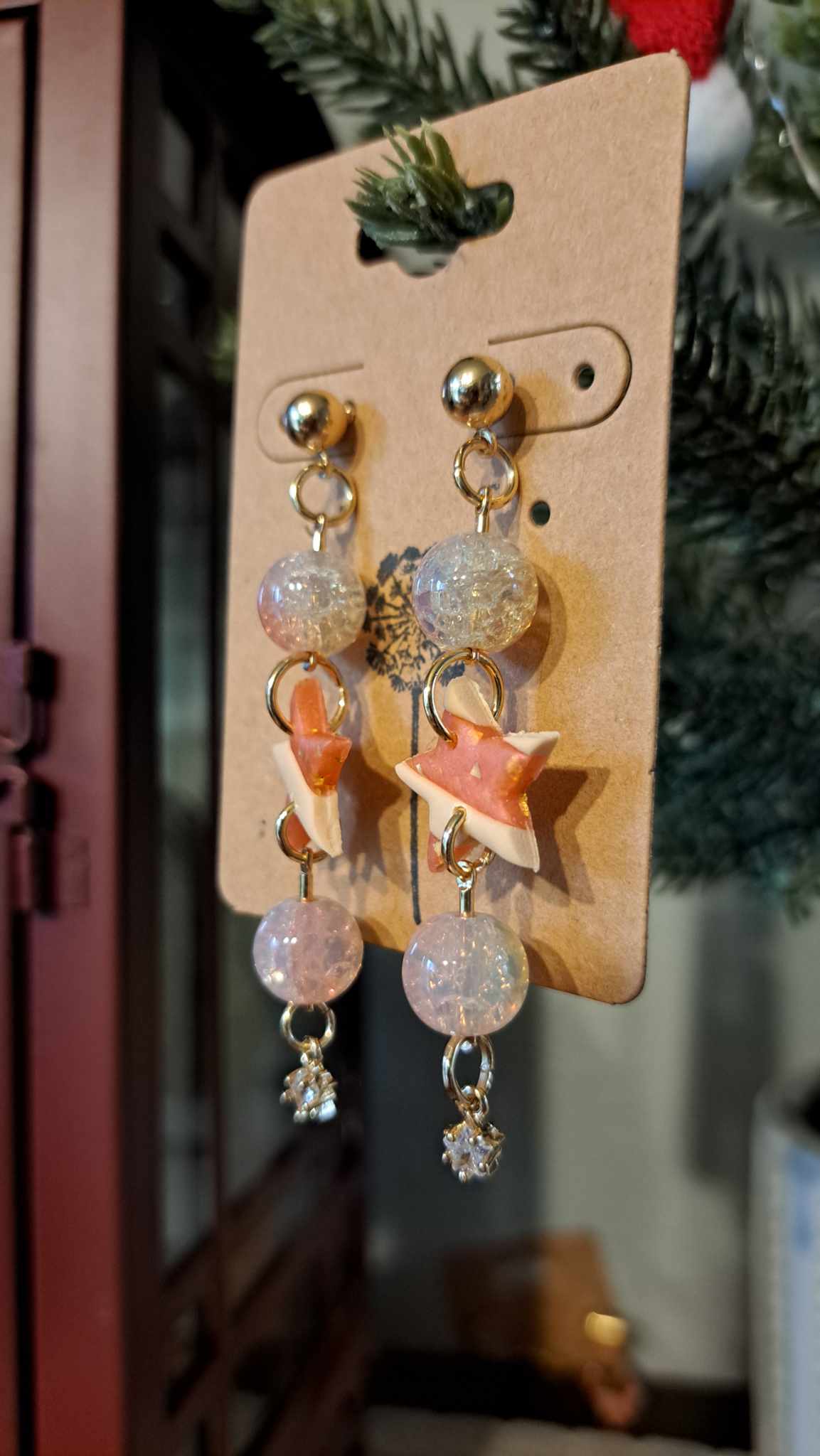 Striped Star Polymer Clay Dangle Earrings (D3)