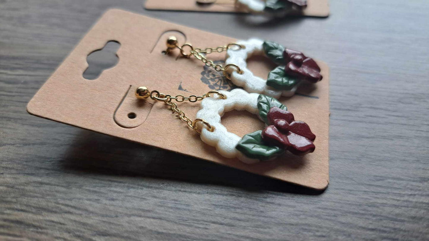 Polymer Clay Pearly Wreath Dangle Earrings