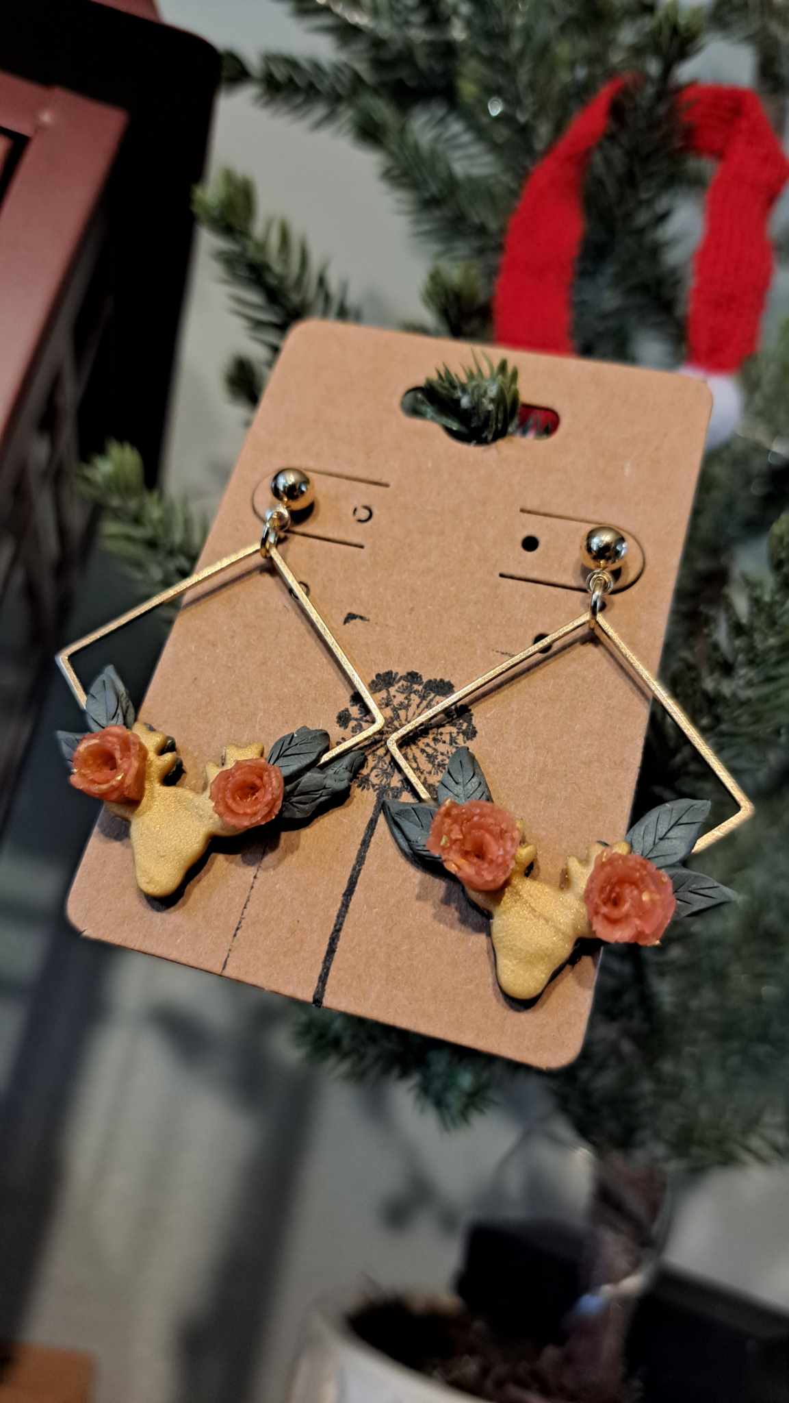 Reindeer Polymer Clay Dangle Earrings (D8)