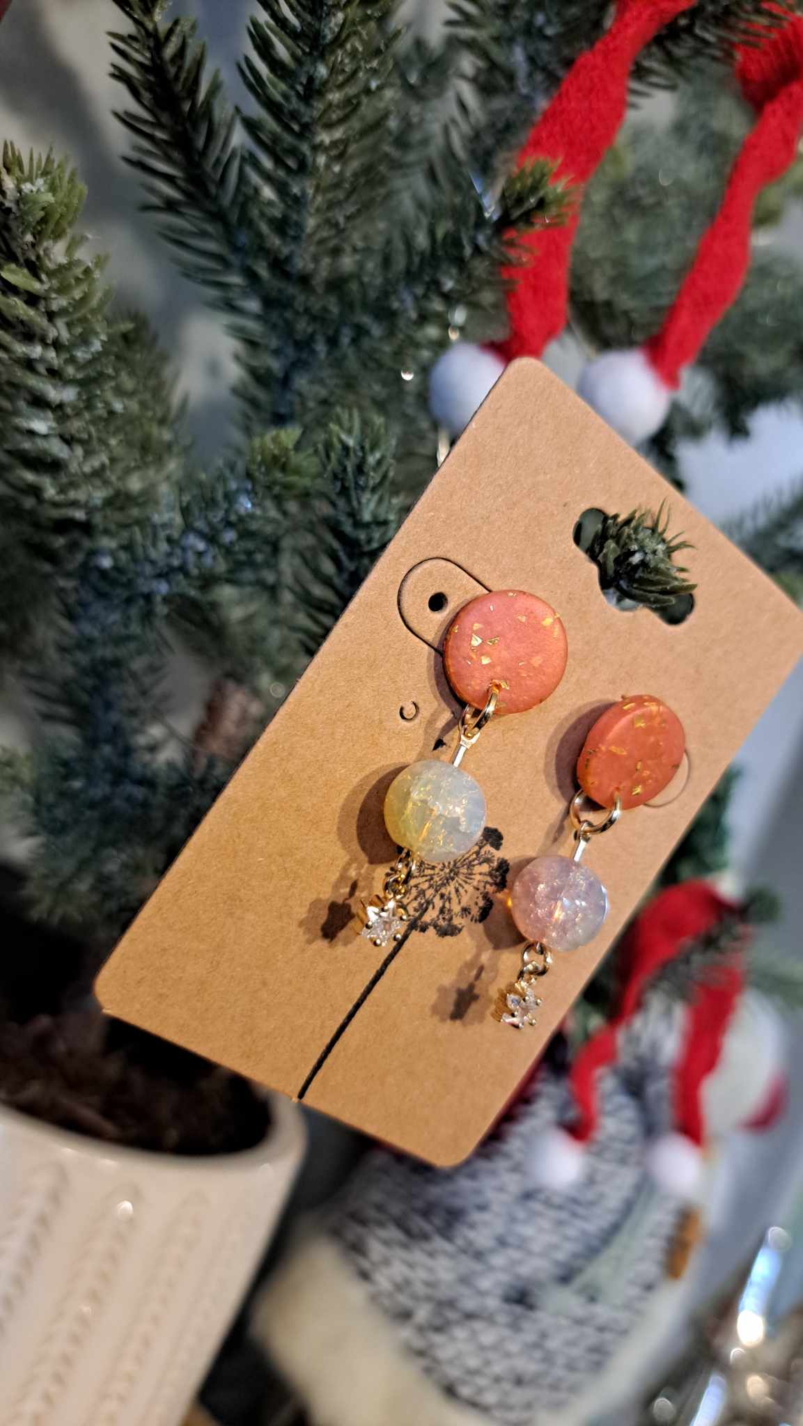 Round Bead Polymer Clay Dangle Earrings (D4)