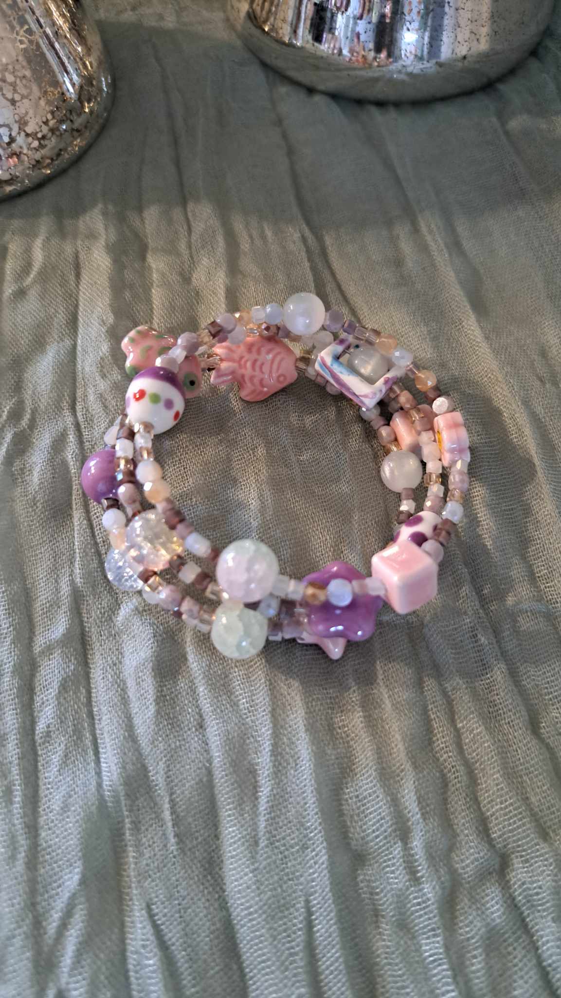 Handcrafted Ceramic Memory Wire Bracelet