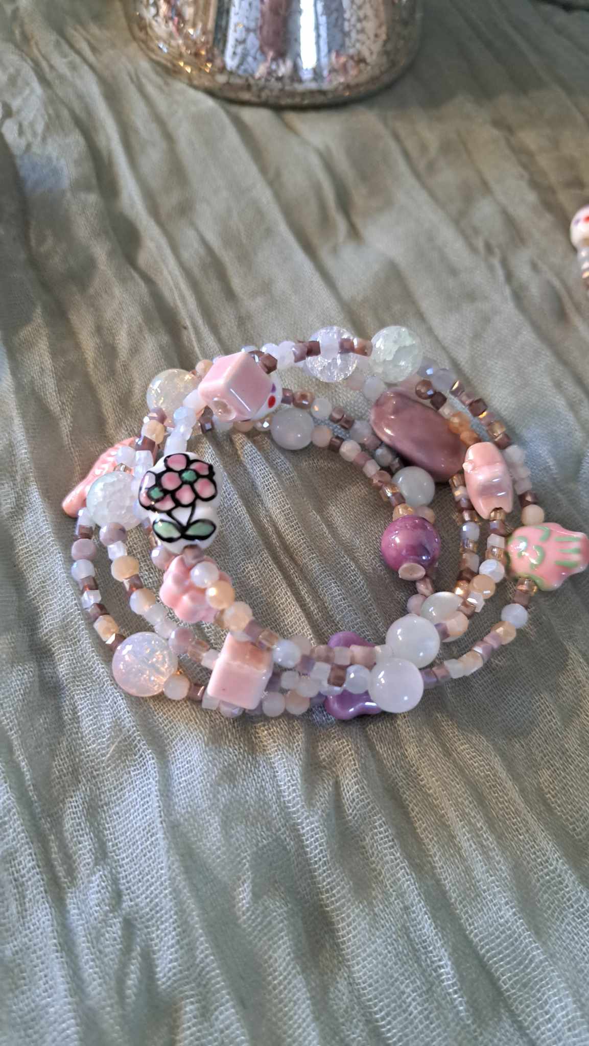 Handcrafted Ceramic Memory Wire Bracelet