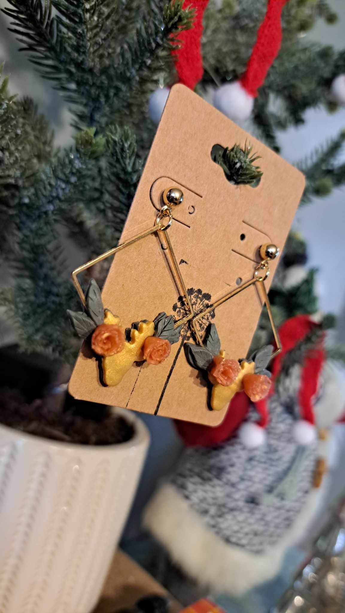 Reindeer Polymer Clay Dangle Earrings (D8)