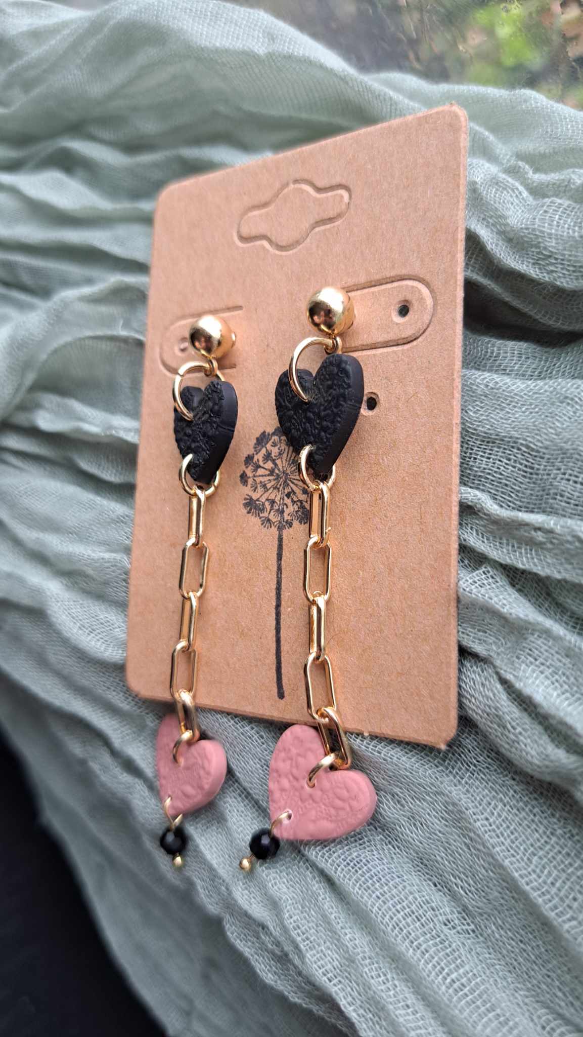"Chained Hearts" Polymer Clay Dangle Earrings (E)